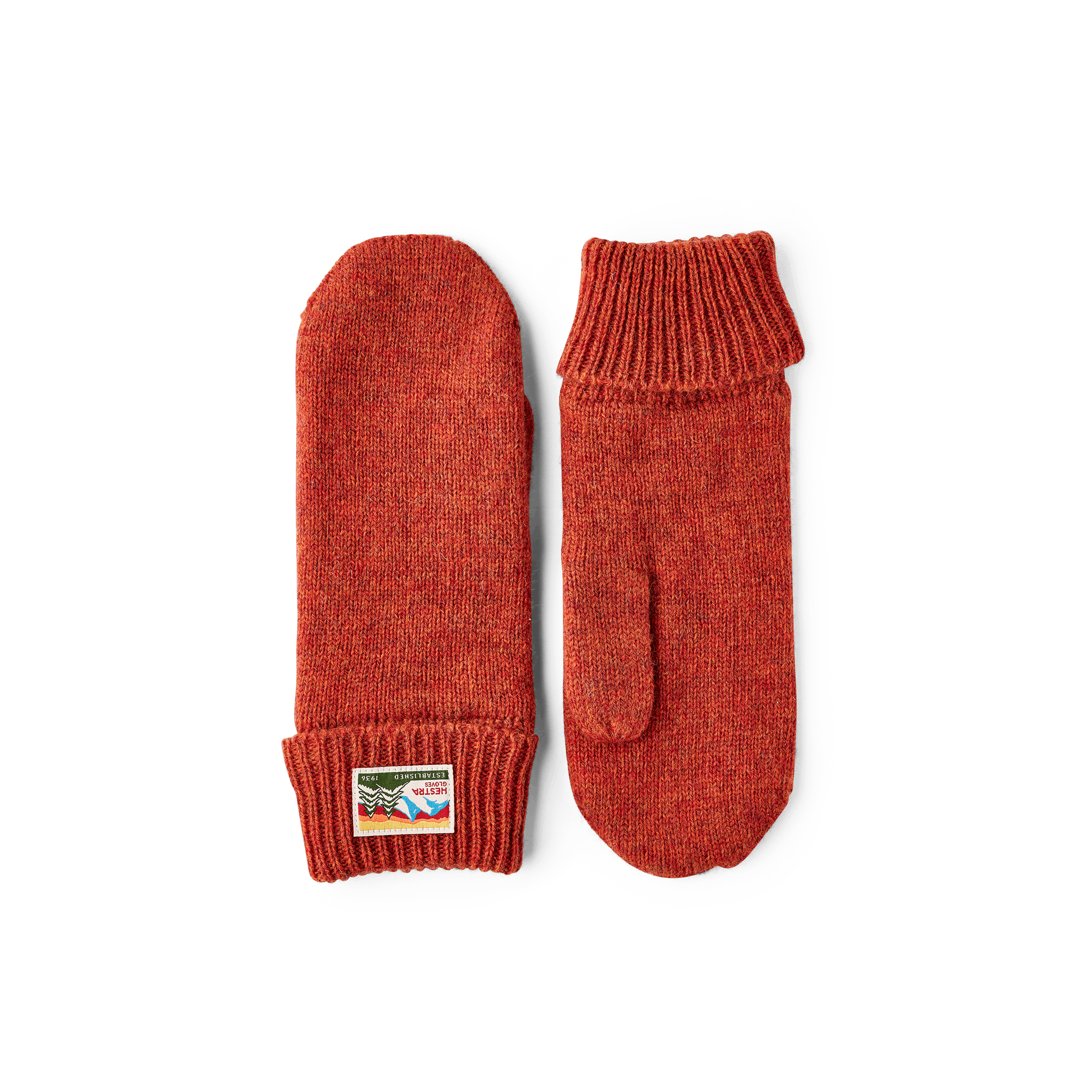 Brick red mitten in mottled wool yarn (1 of 3)