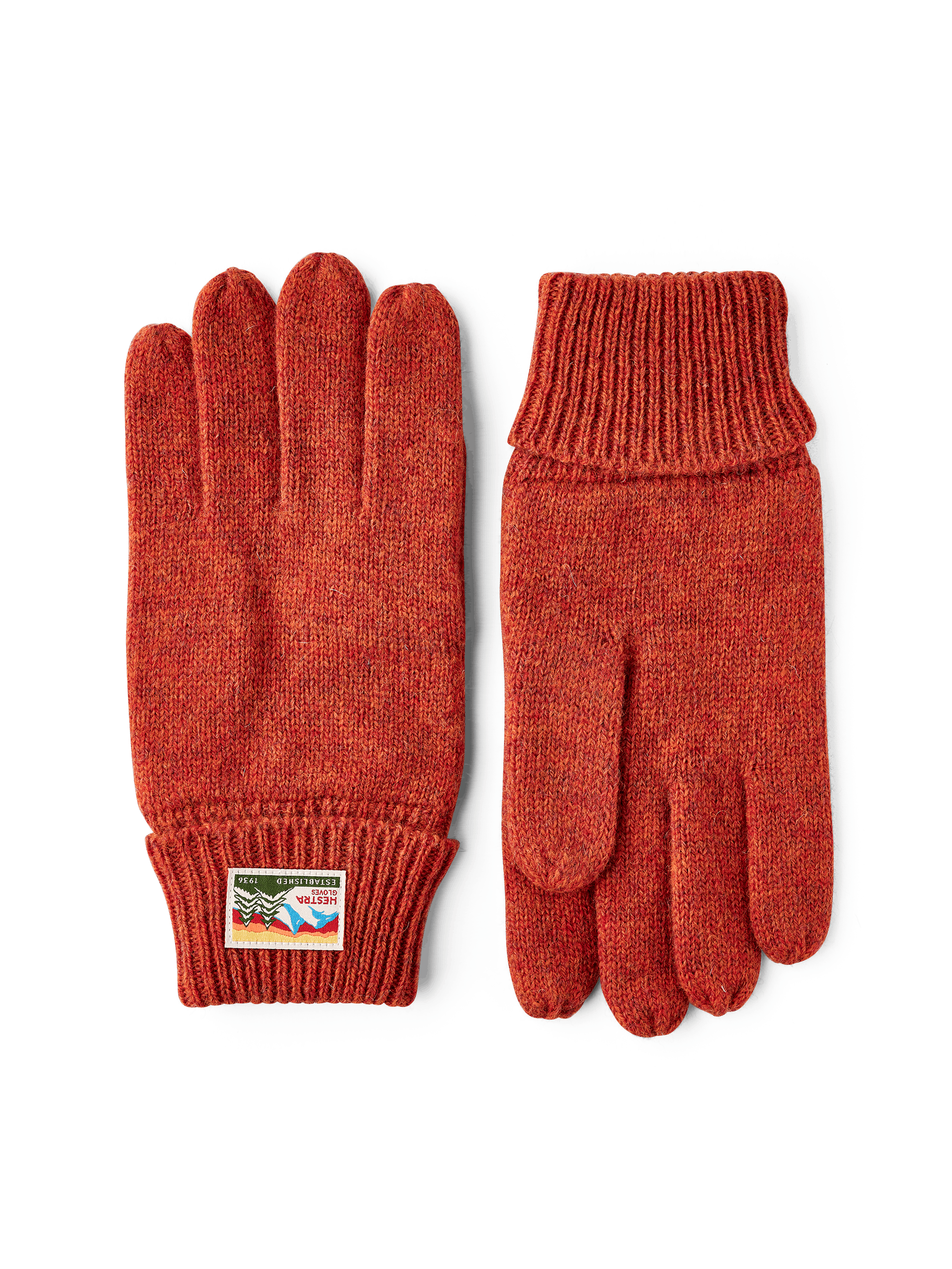 Tegelröd fingervante i melerat ullgarn
 (1 av 3)