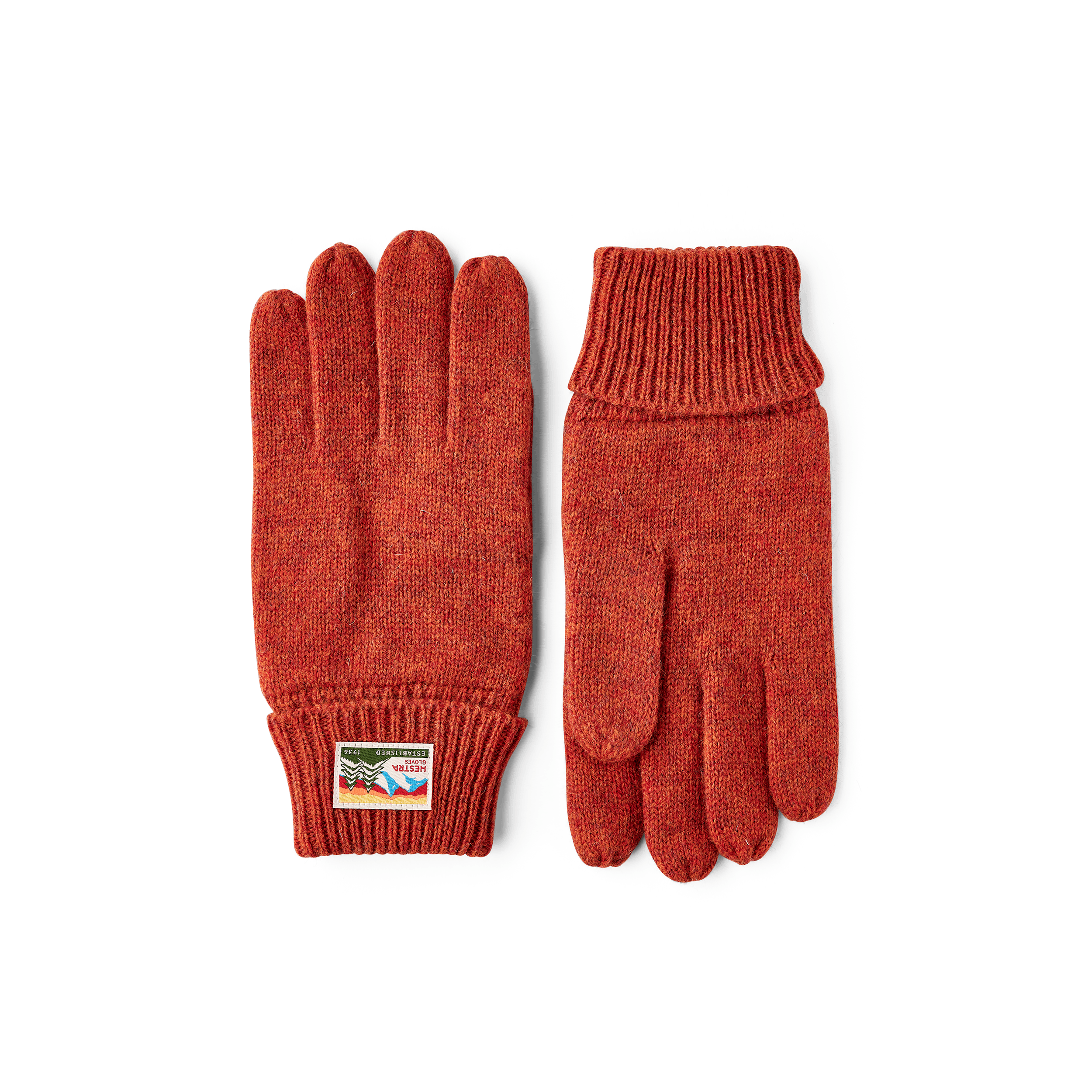 Brick red glove in mottled wool yarn (1 of 3)