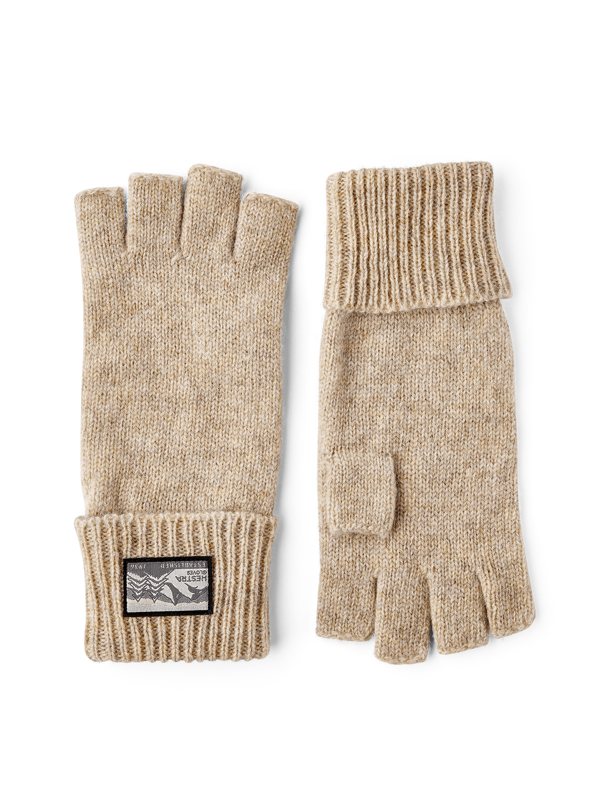 Beige fingerless glove in mottled wool yarn (1 of 3)