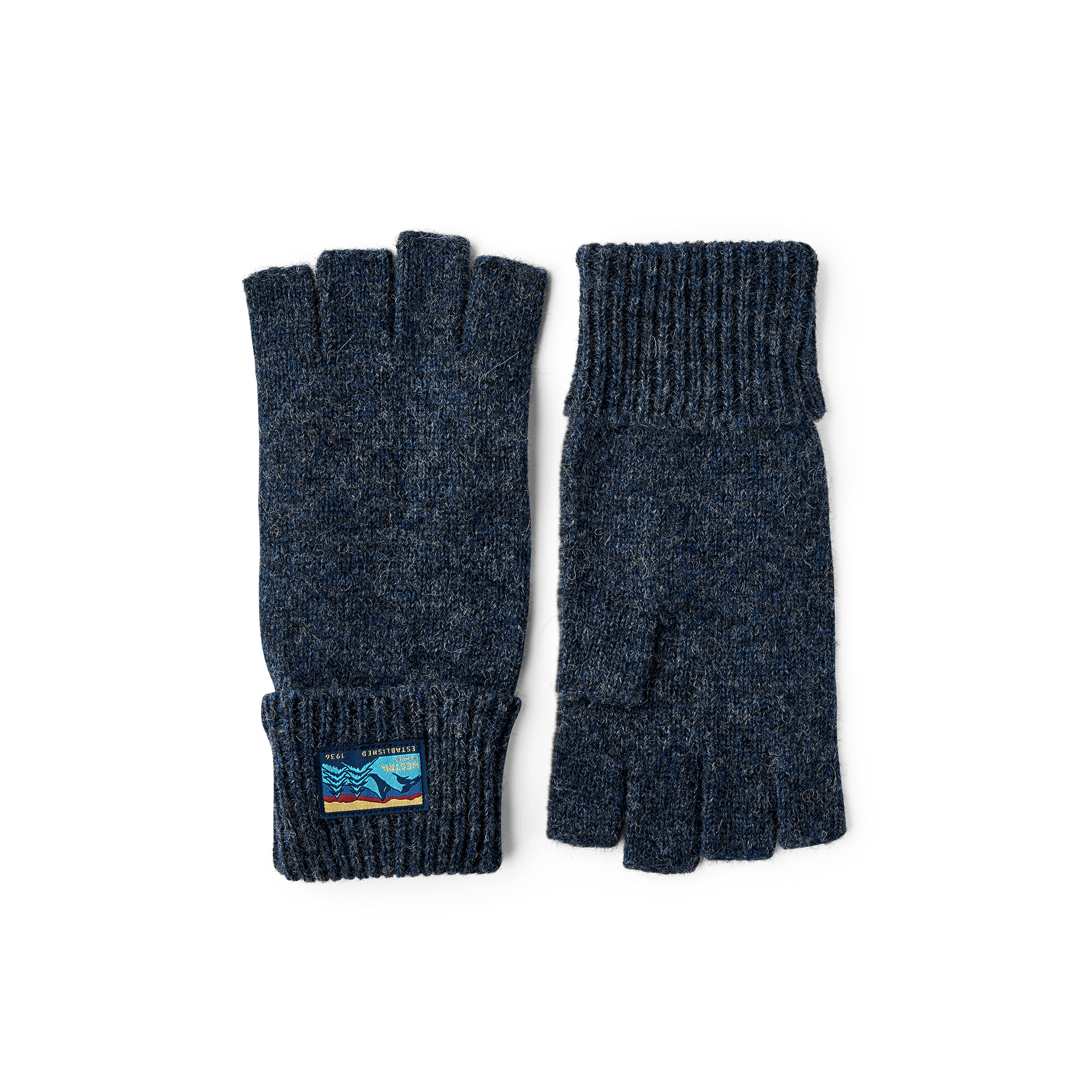 Dunkelblauer Kurzfingerhandschuh aus meliertem Wollgarn (1 oder 3)