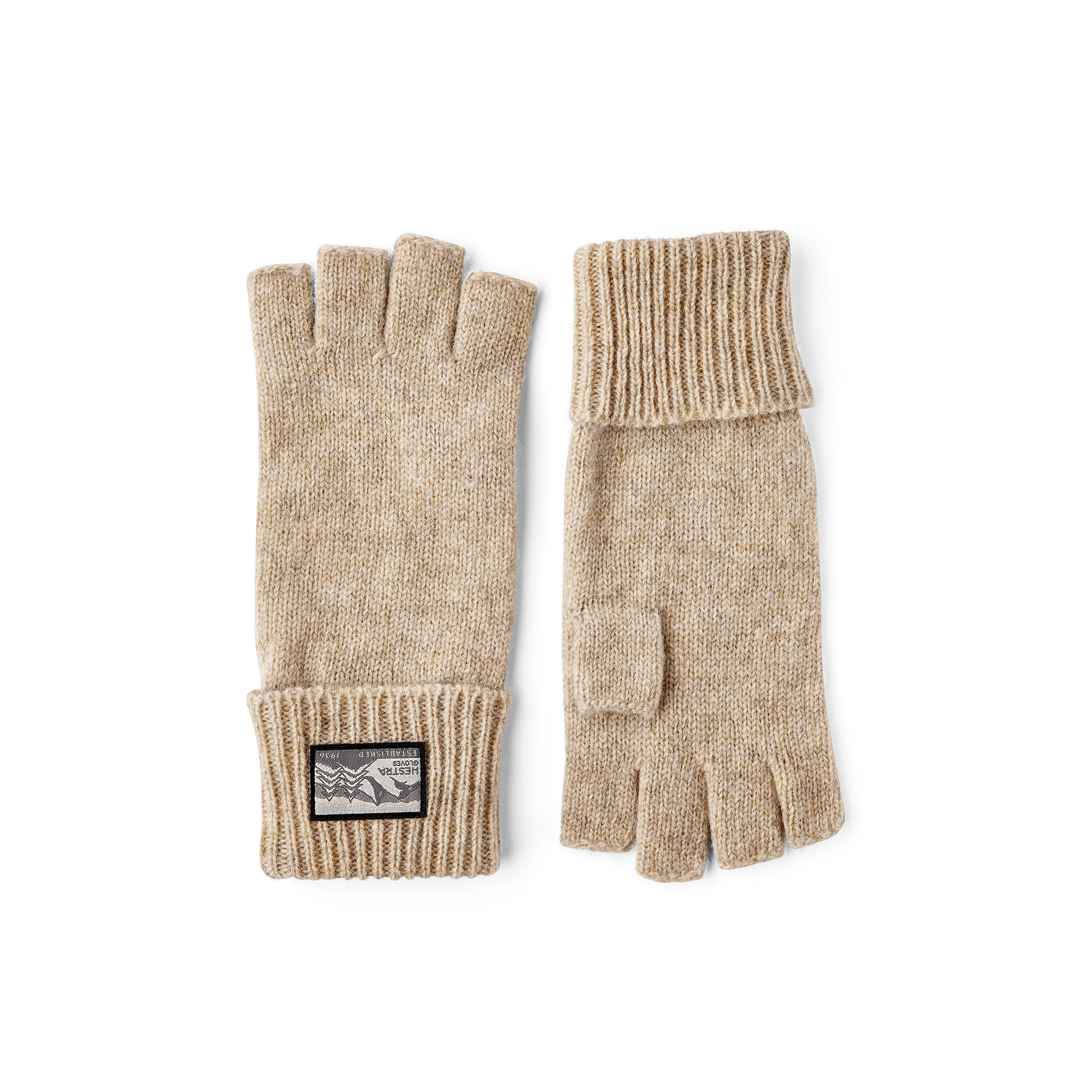 Beige fingerless glove in mottled wool yarn (1 of 3)