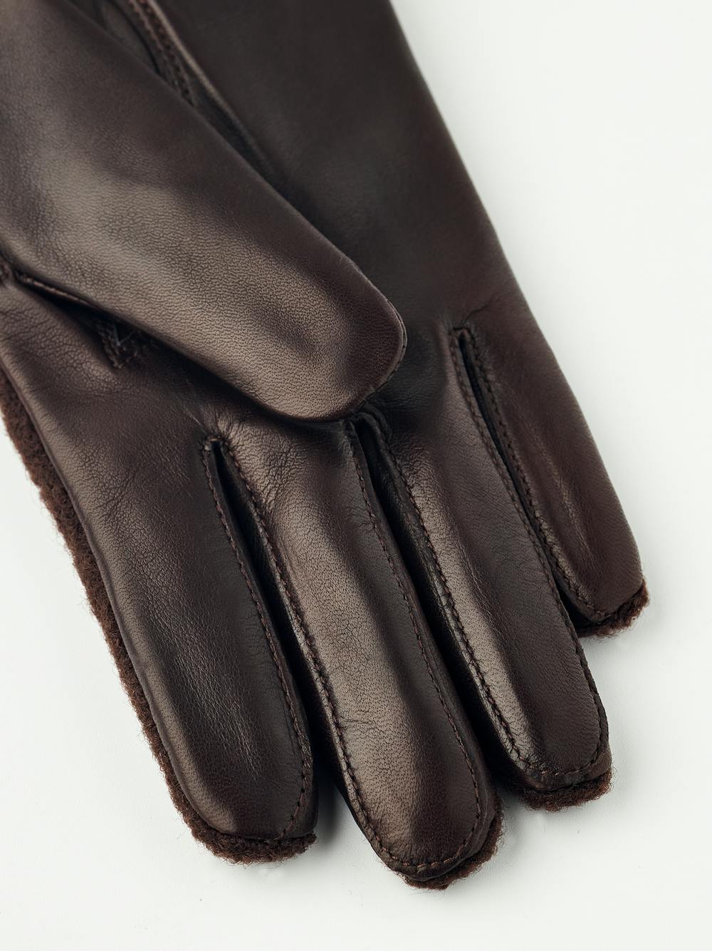 Dark brown hairsheep leather glove with bouclé knitted back and small bow
 (3 of 5)