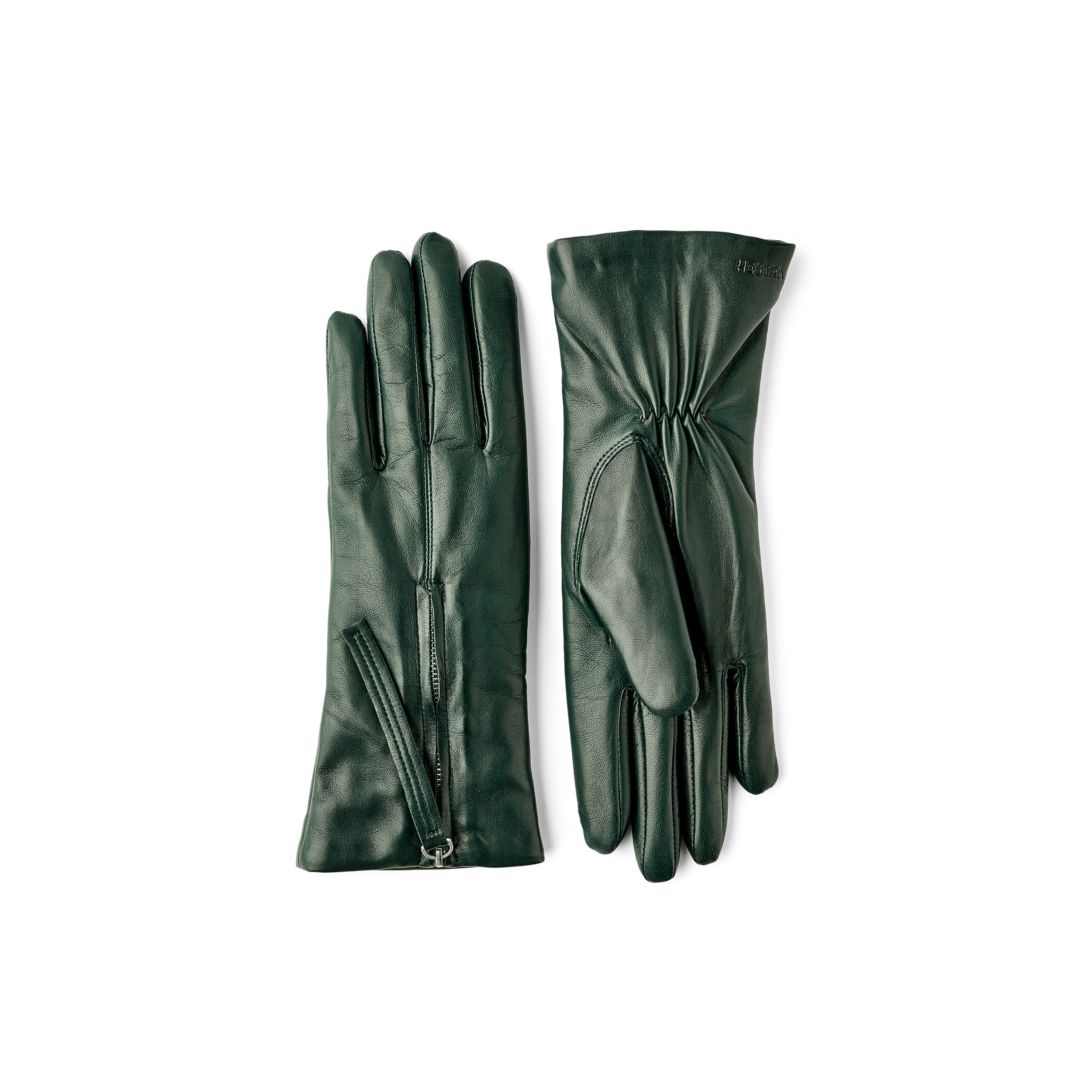 Dark green machine-sewn hairsheep leather glove with zip
(1 of 6)