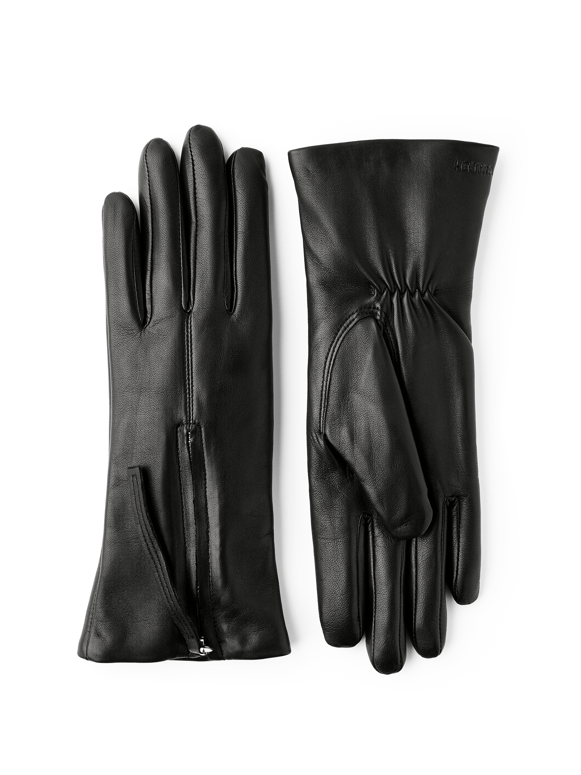 Black machine-sewn hairsheep leather glove with zip
 (1 of 6)