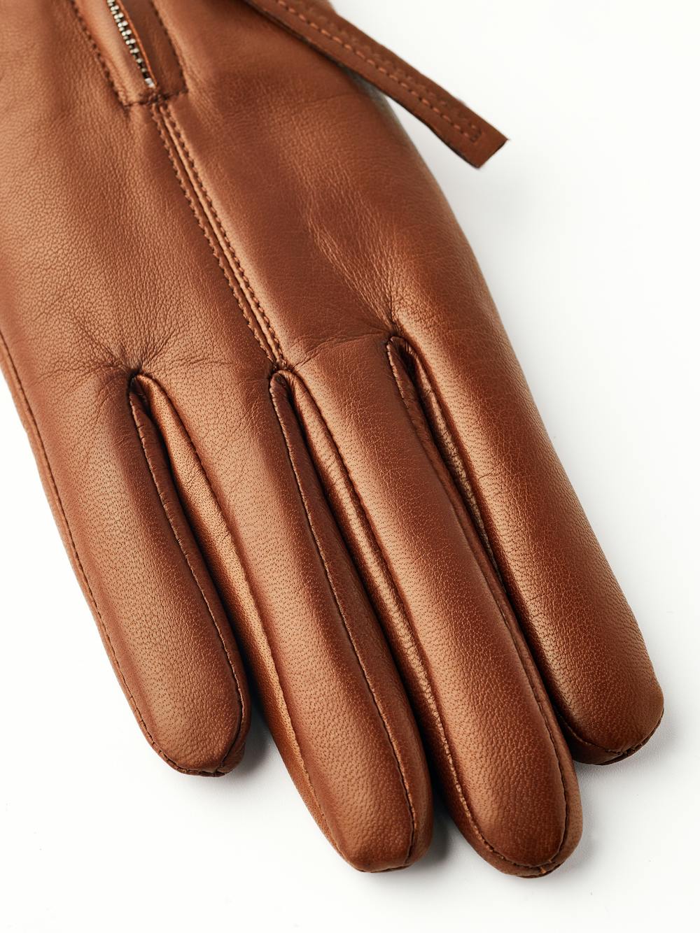 Medium brown machine-sewn hairsheep leather glove with zip
 (2 of 6)