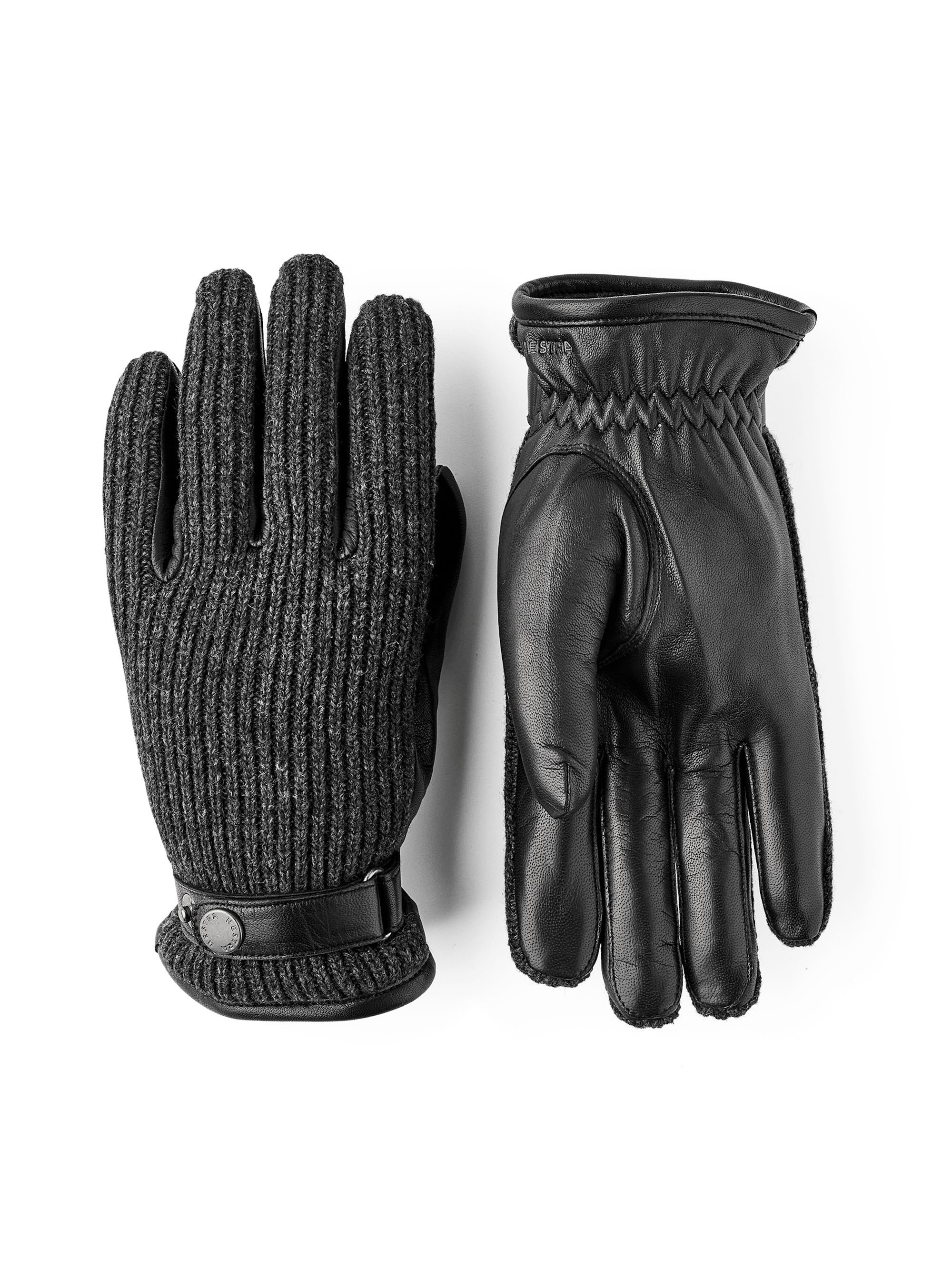 Black machine-sewn hairsheep leather glove with black ribbed wool back
(1 of 5)