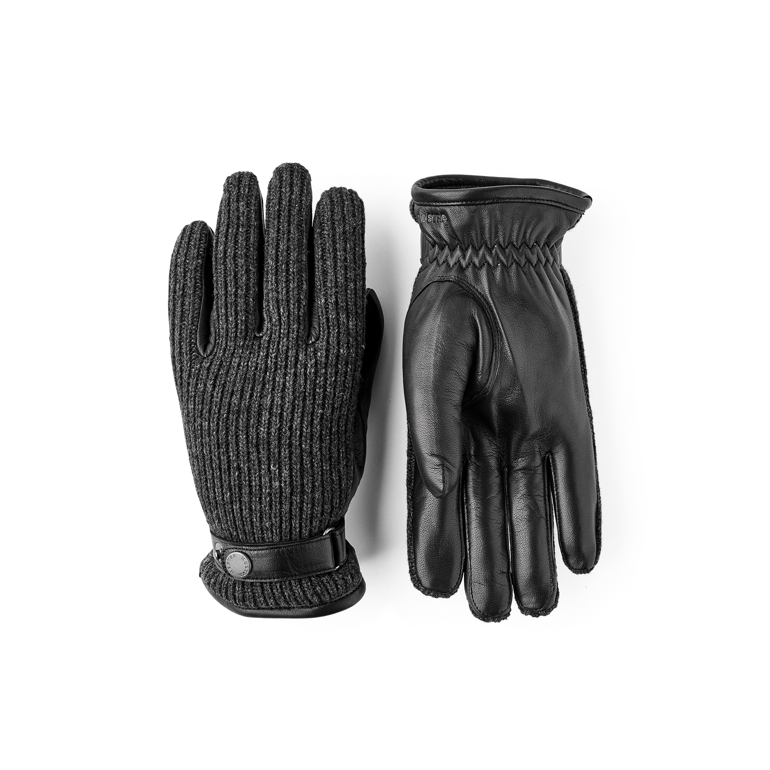 Black machine-sewn hairsheep leather glove with black ribbed wool back
 (1 of 5)