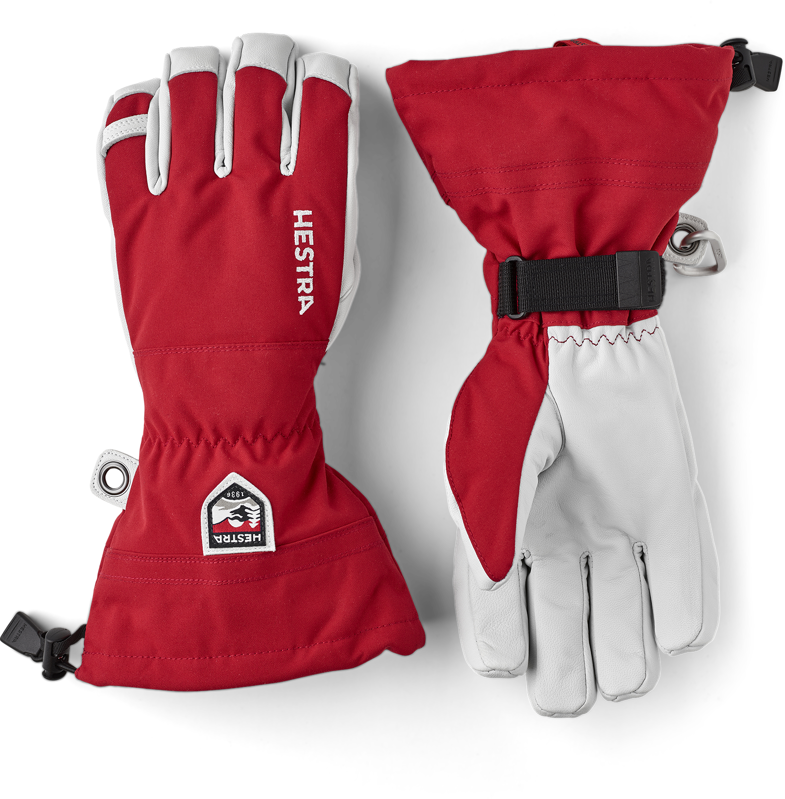 Hestra Army Leather Heli Ski Glove Unisex 5 Finger Red 
