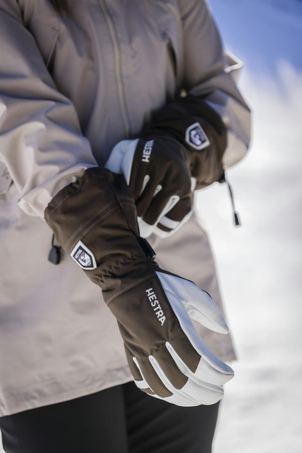 Dark brown ski glove with white goat leather palm
(3 of 8)