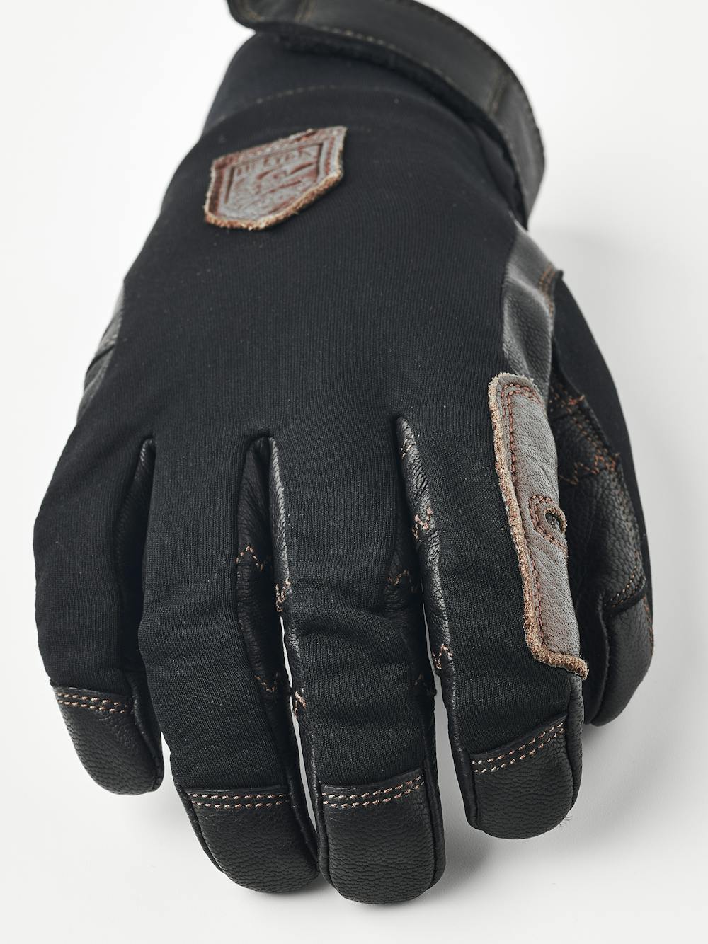 Black fabric riding glove with goat leather palm with touch function (4 of 6)