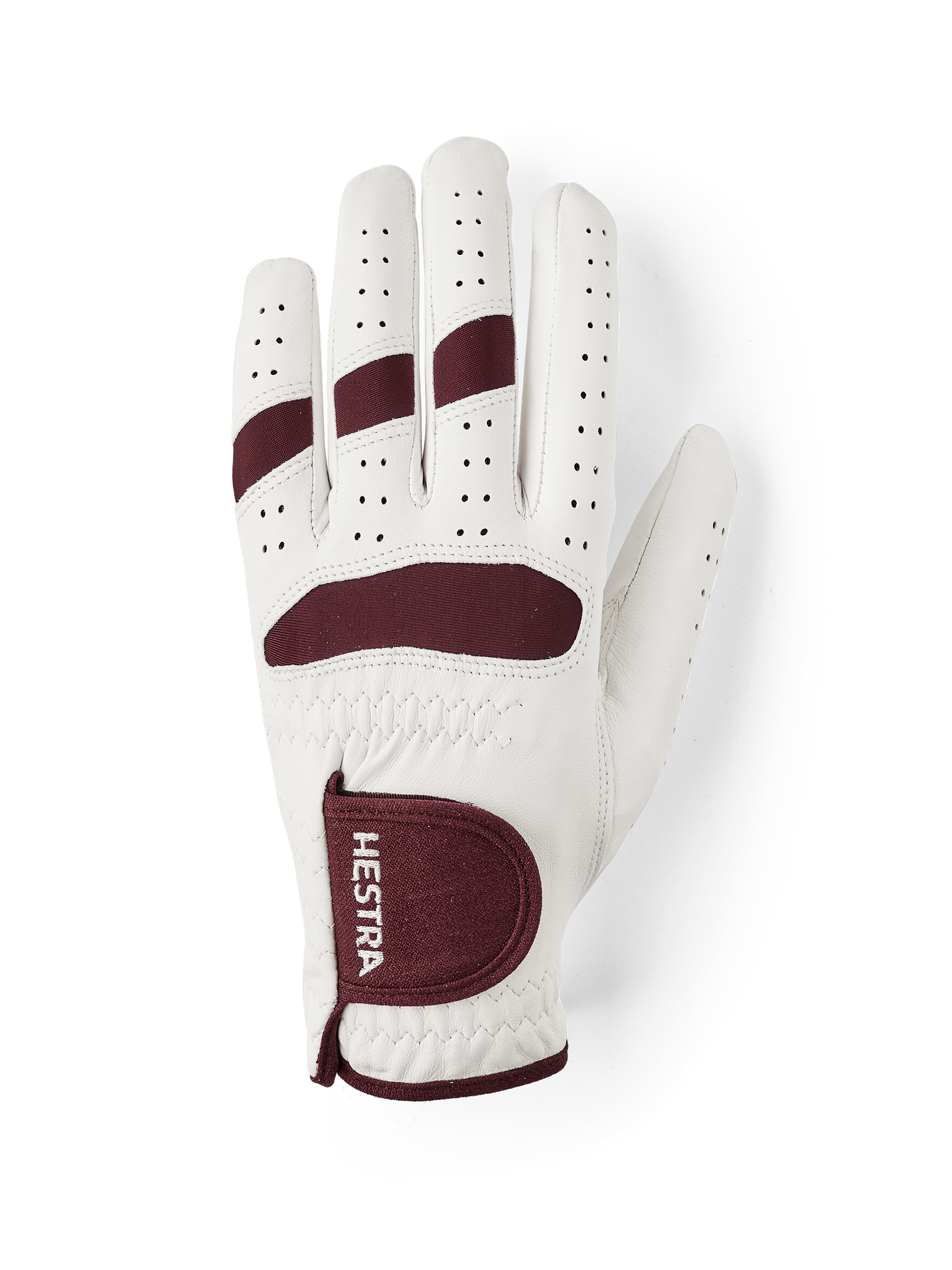 Golf Leather Left 5-finger in the color White & Bordeaux (1 of 4)