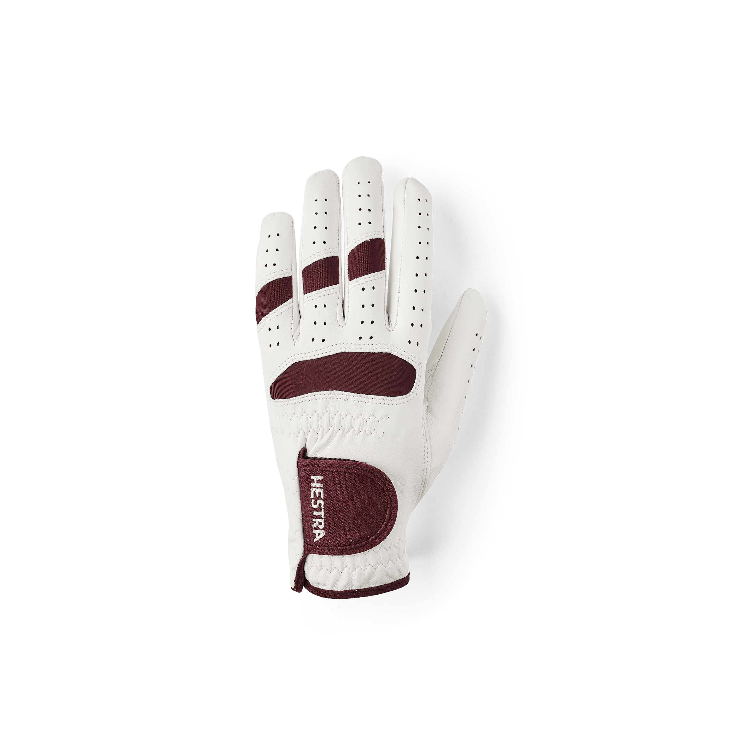 Golf Leather Left 5-finger in the color White & Bordeaux (1 of 4)