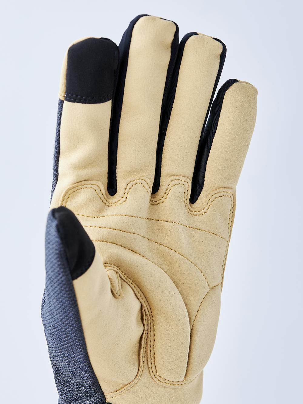 Dark blue fabric cycling glove with beige synthetic suede palm (2 of 6)