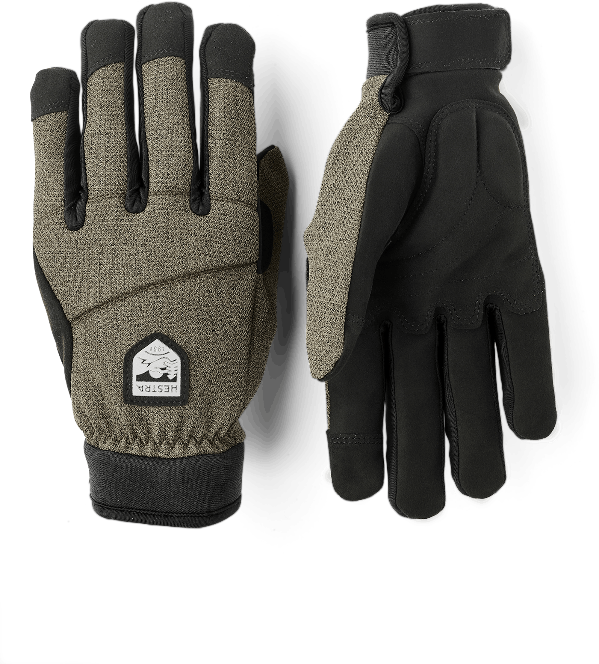 Moosgrüner Fahrradhandschuh aus Stoff mit schwarzer Innenhand aus synthetischem Wildleder (1 oder 7)