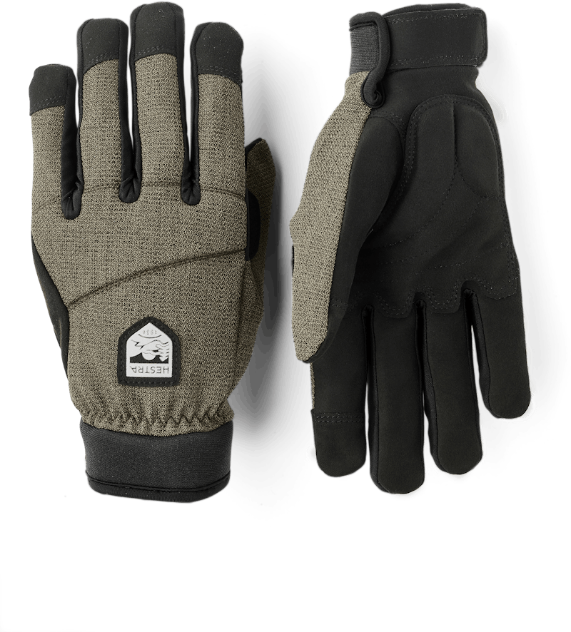 Moss green fabric cycling glove with black synthetic suede palm (1 of 7)