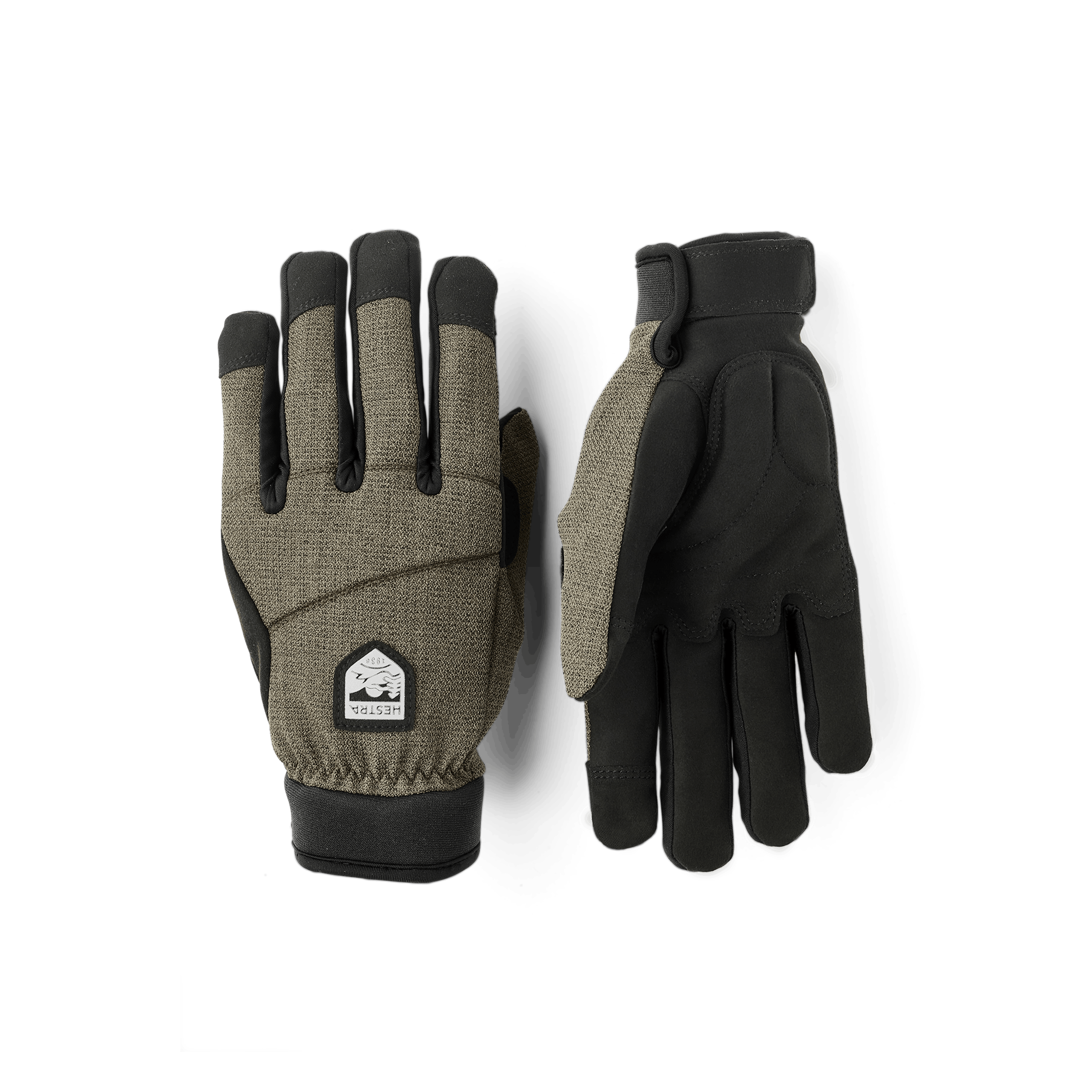 Moss green fabric cycling glove with black synthetic suede palm (1 of 7)