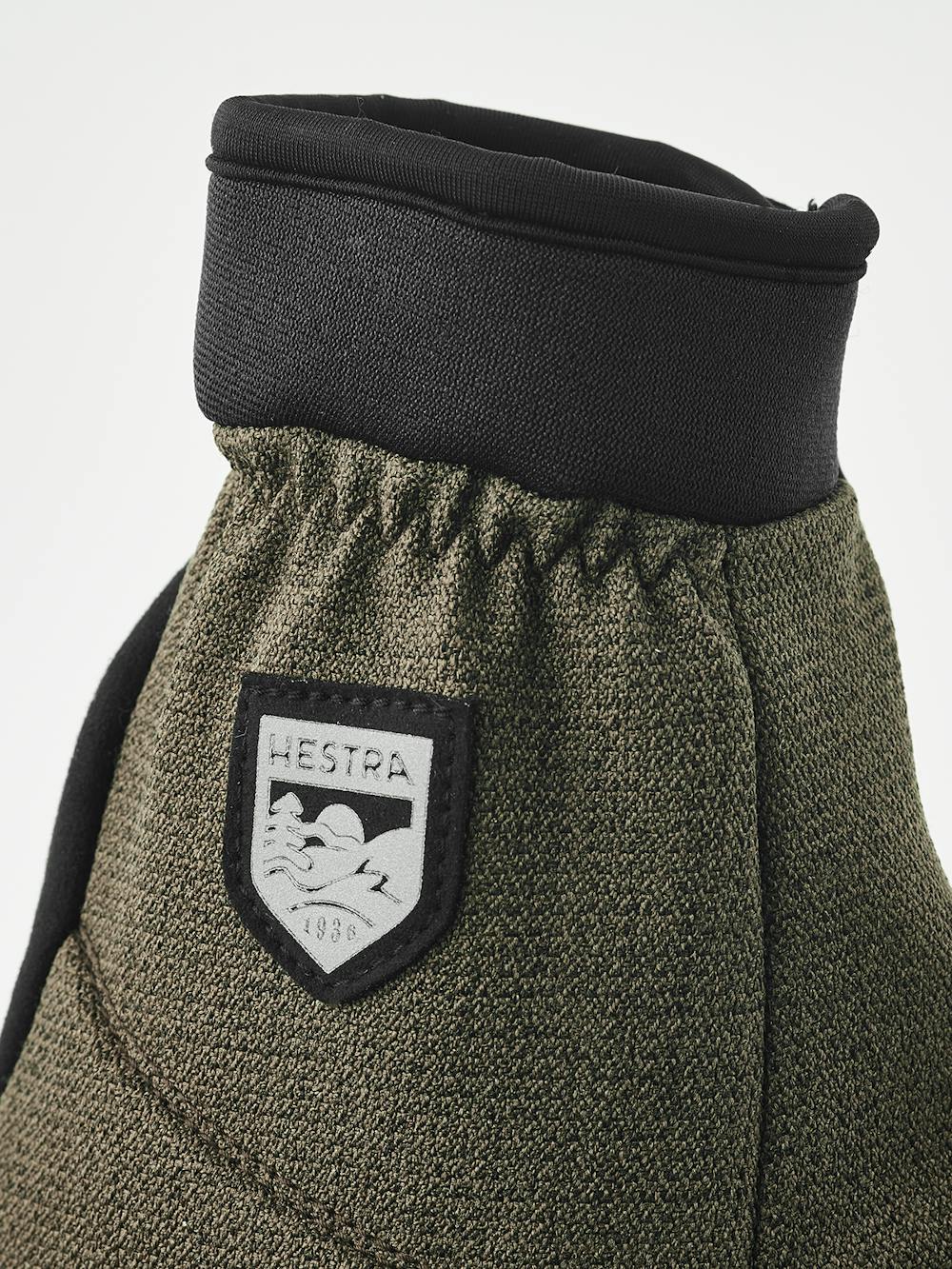 Moosgrüner Fahrradhandschuh aus Stoff mit schwarzer Innenhand aus synthetischem Wildleder (5 oder 7)