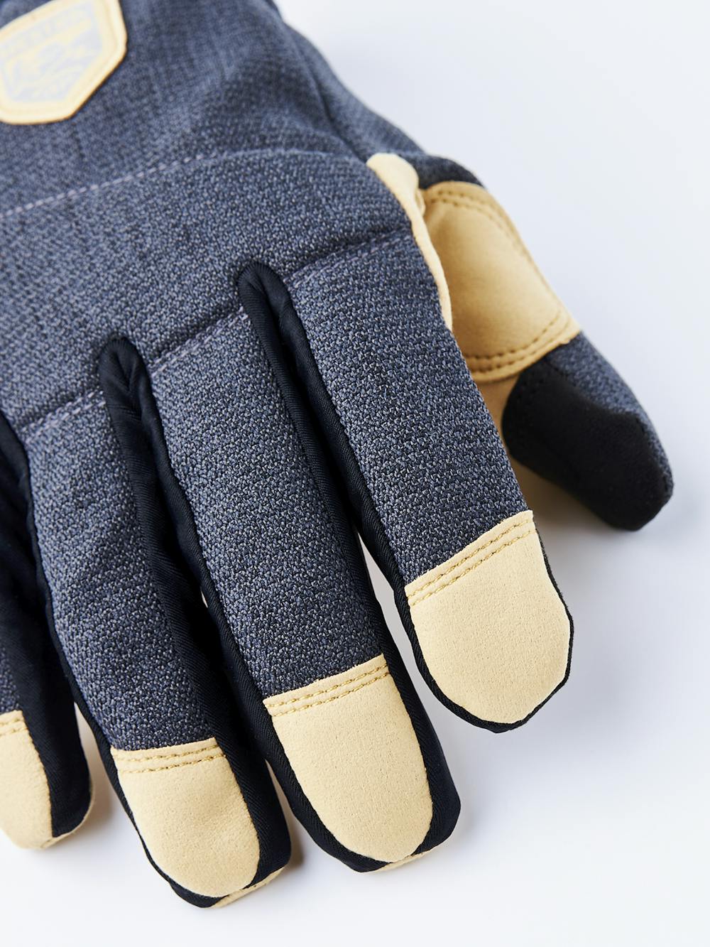 Dark blue fabric cycling glove with beige synthetic suede palm (4 of 6)