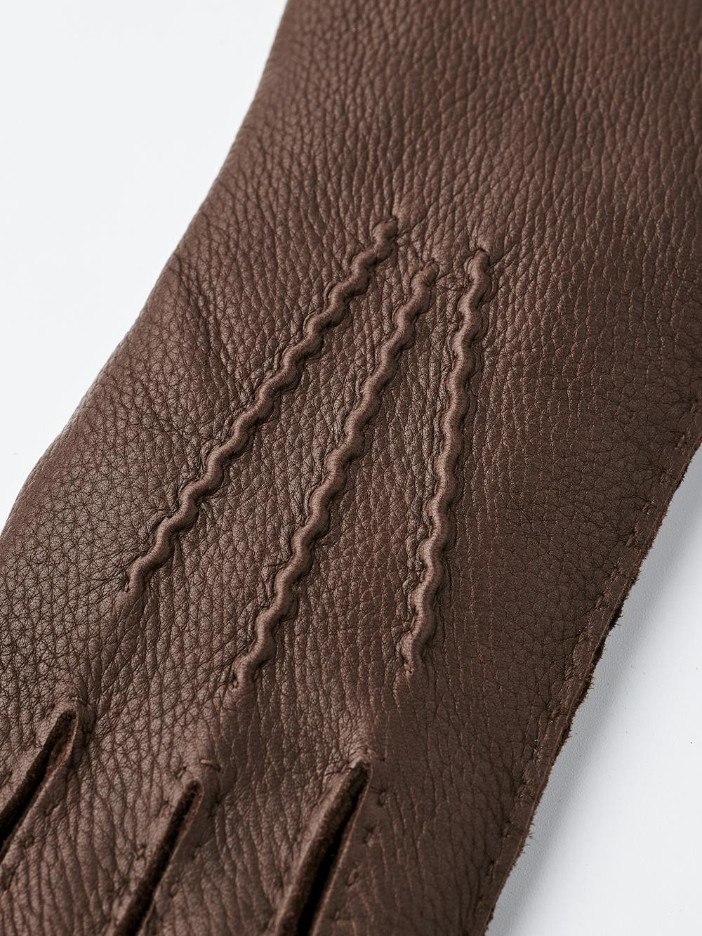 Brauner handgenähter Lederhandschuh aus Hirschleder
 (2 oder 3)