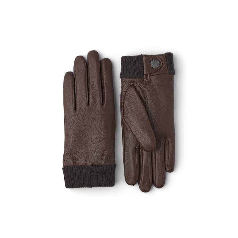 Brown leather glove in deerskin with knitted cuff.
 (4 of 4)