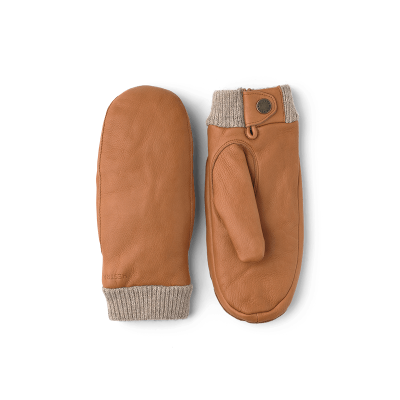 Hellbrauner Fausthandschuh aus Hirschleder mit Strickbündchen
 (4 oder 4)