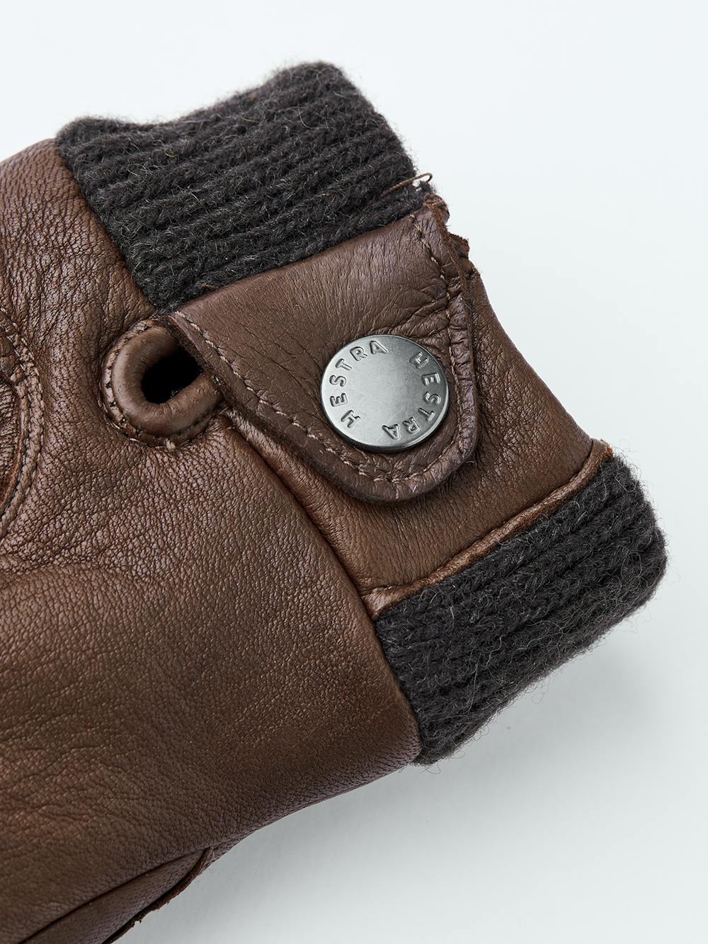 Brown deerskin mitten with knitted cuff
 (2 of 3)