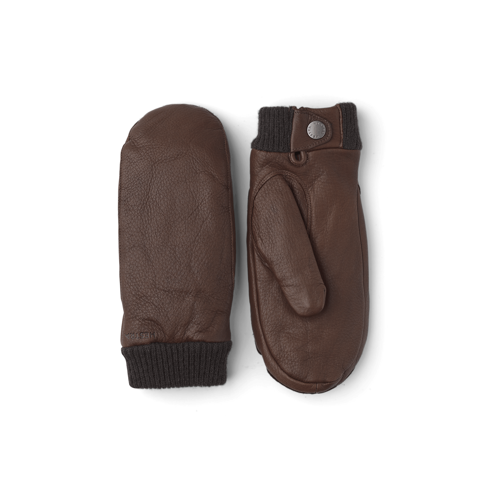 Brown deerskin mitten with knitted cuff
 (1 of 3)