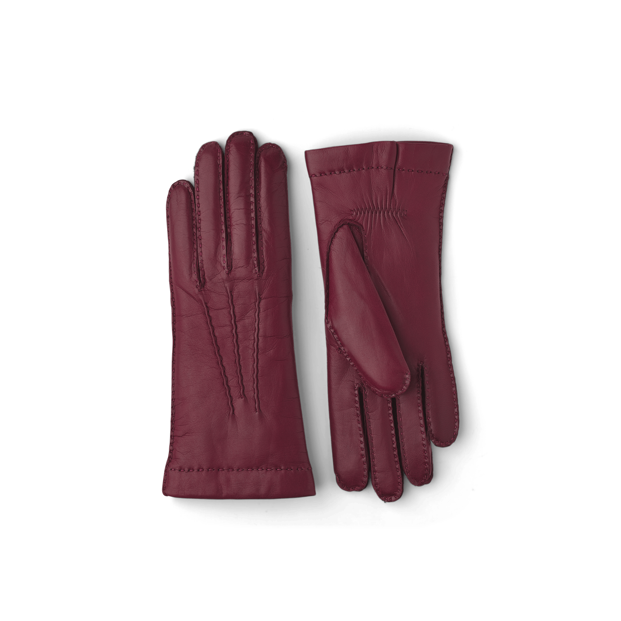Dark red handsewn glove in hairsheep leather.
(1 of 3)