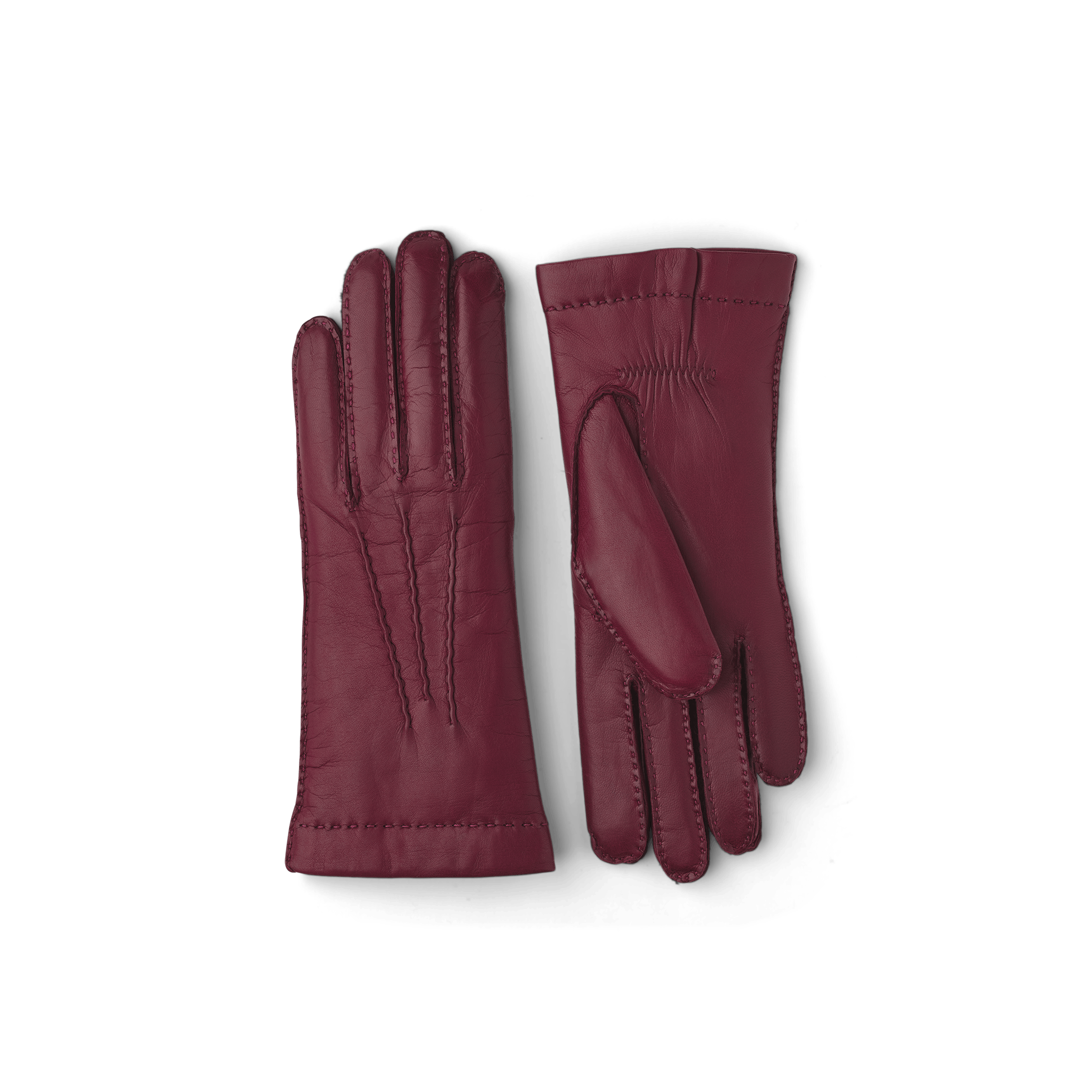Dark red handsewn glove in hairsheep leather.
(1 of 3)