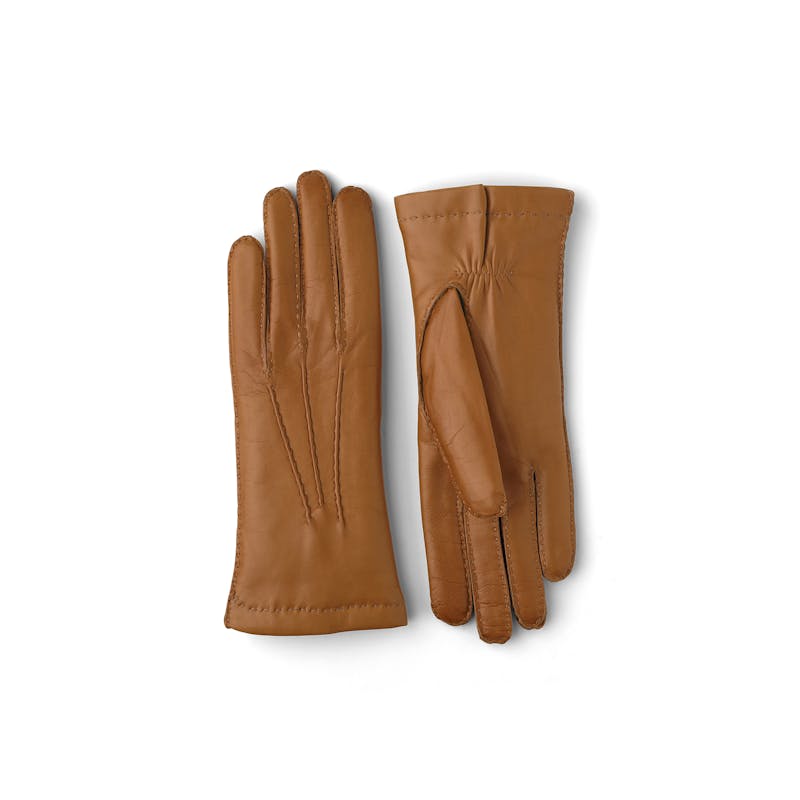 Goldbrauner handgenähter Lederhandschuh aus Haarschafleder
 (4 oder 4)