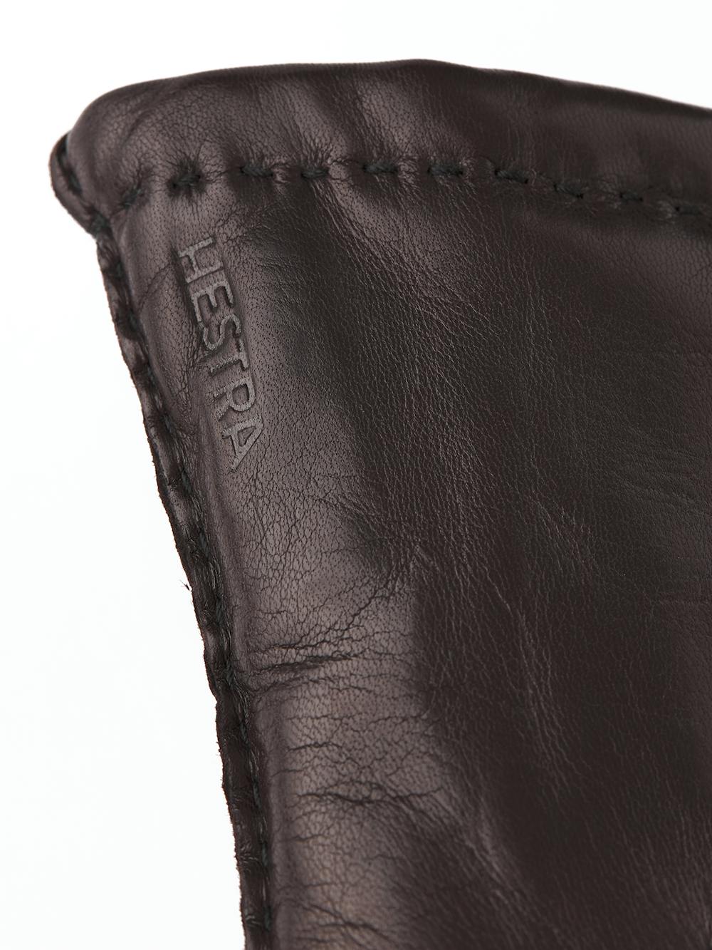 Dunkelbrauner handgenähter Lederhandschuh aus Haarschafleder
 (3 oder 4)