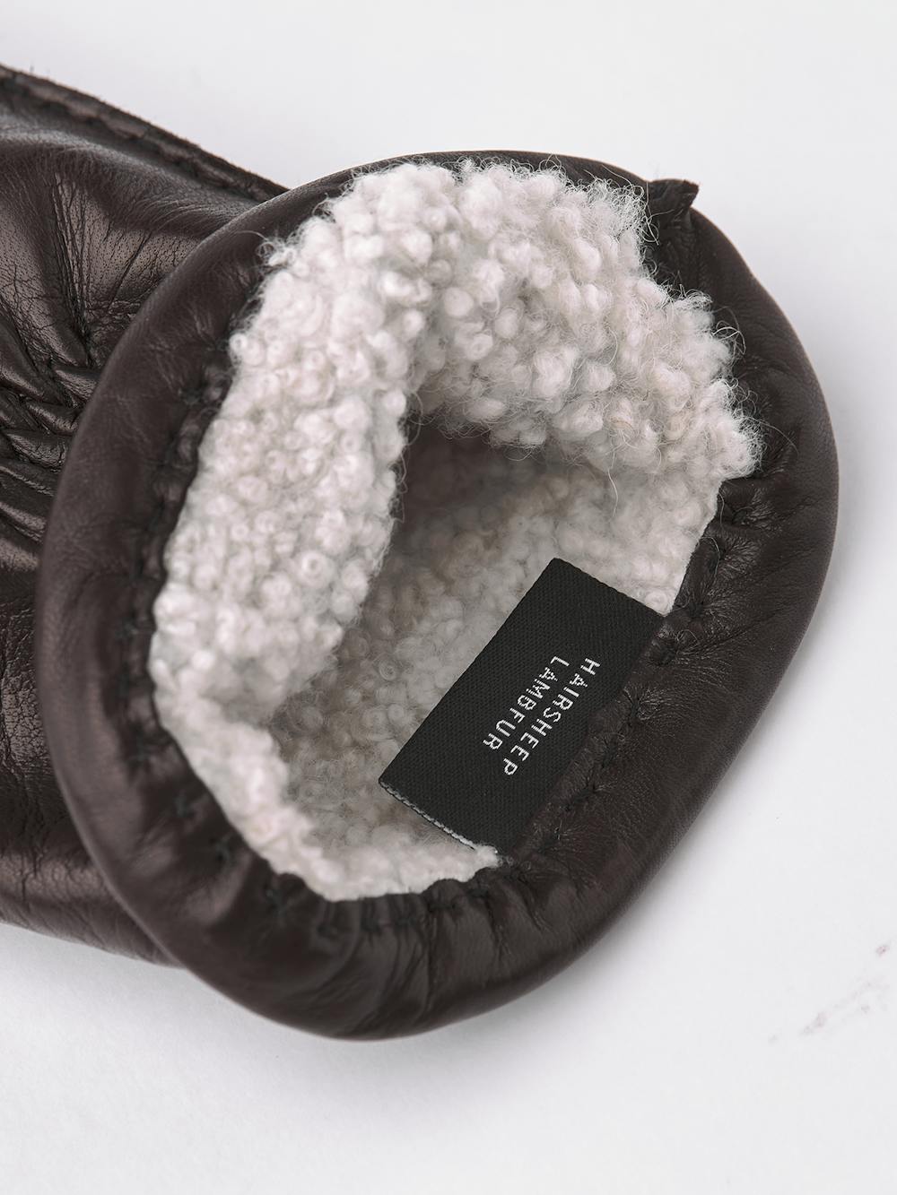 Dunkelbrauner handgenähter Lederhandschuh aus Haarschafleder
(4 oder 4)