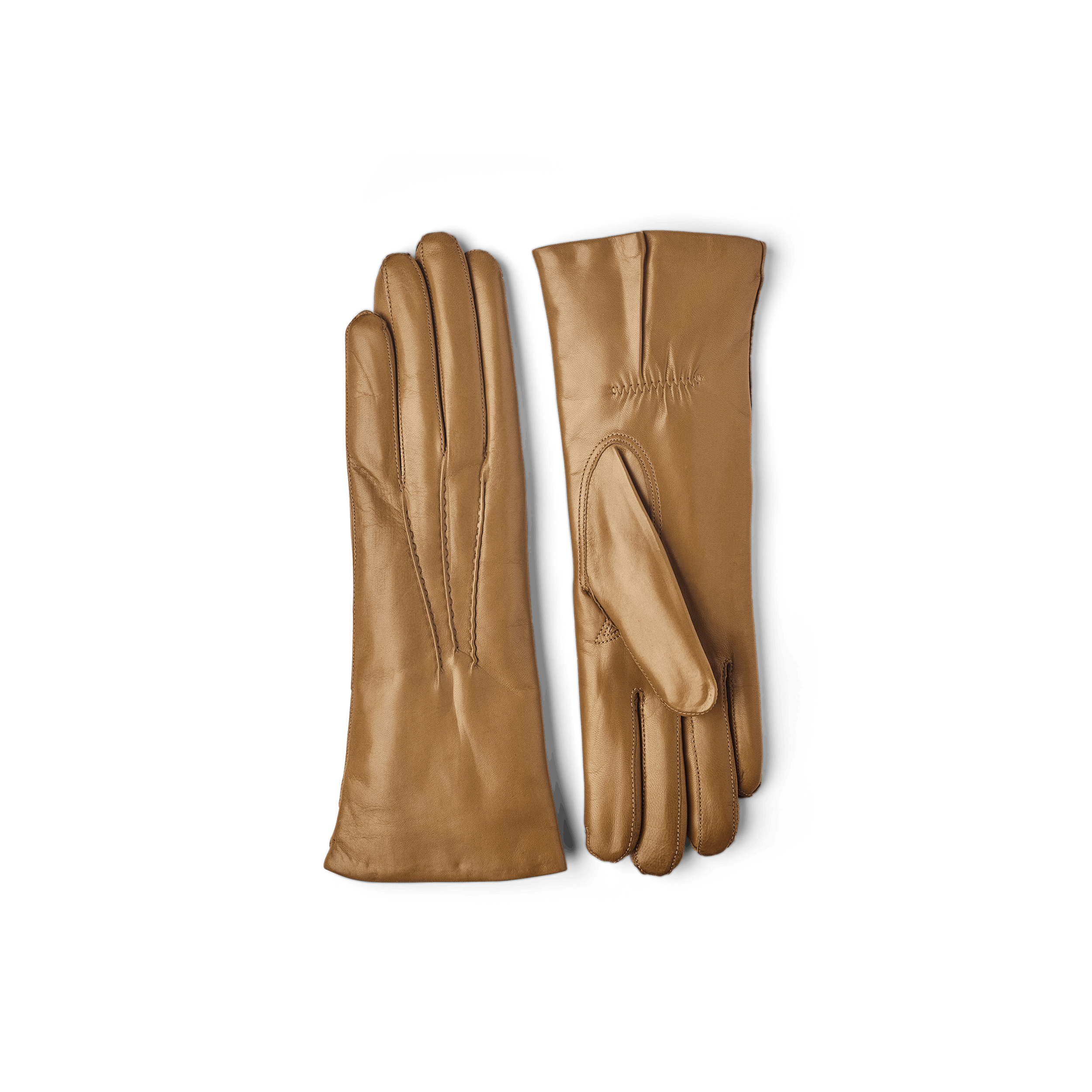 Goldbrauner maschinengenähter Lederhandschuh aus Haarschafleder
 (1 oder 5)