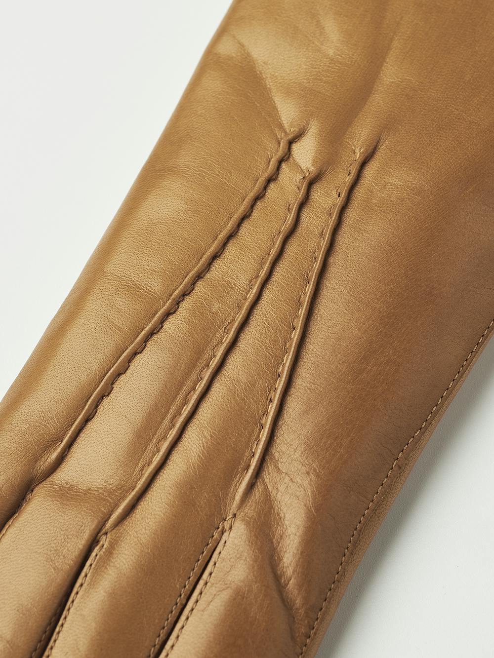 Goldbrauner maschinengenähter Lederhandschuh aus Haarschafleder
 (5 oder 5)