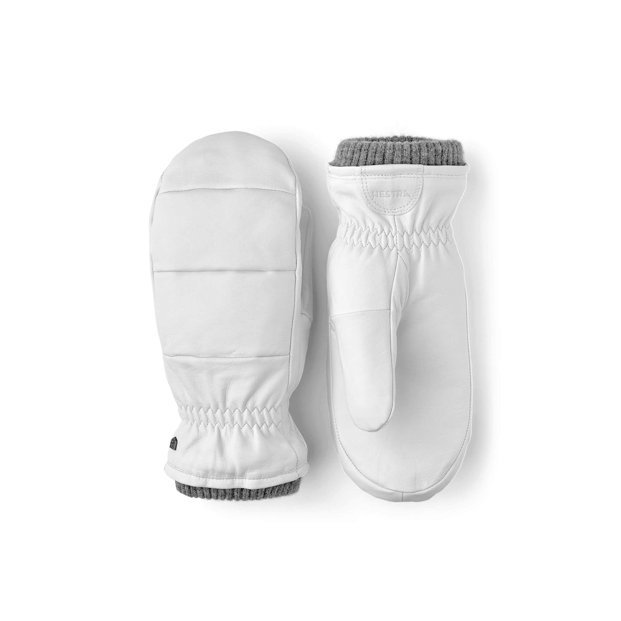 Weißer Fausthandschuh aus Haarschafleder mit kurzem Strickbündchen
(1 oder 4)