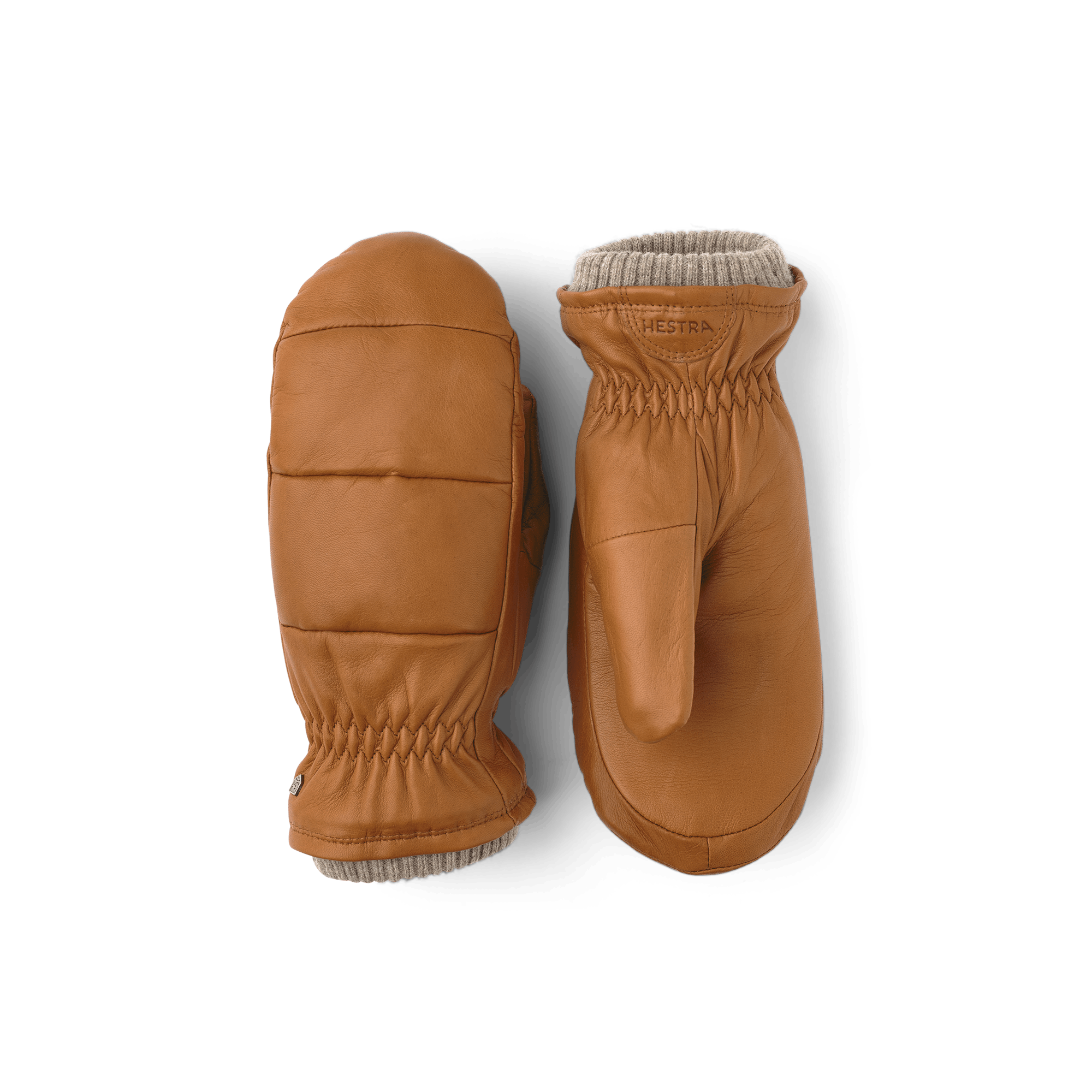 Light brownish-yellow hairsheep leather mitten with short knitted cuff
 (1 of 4)