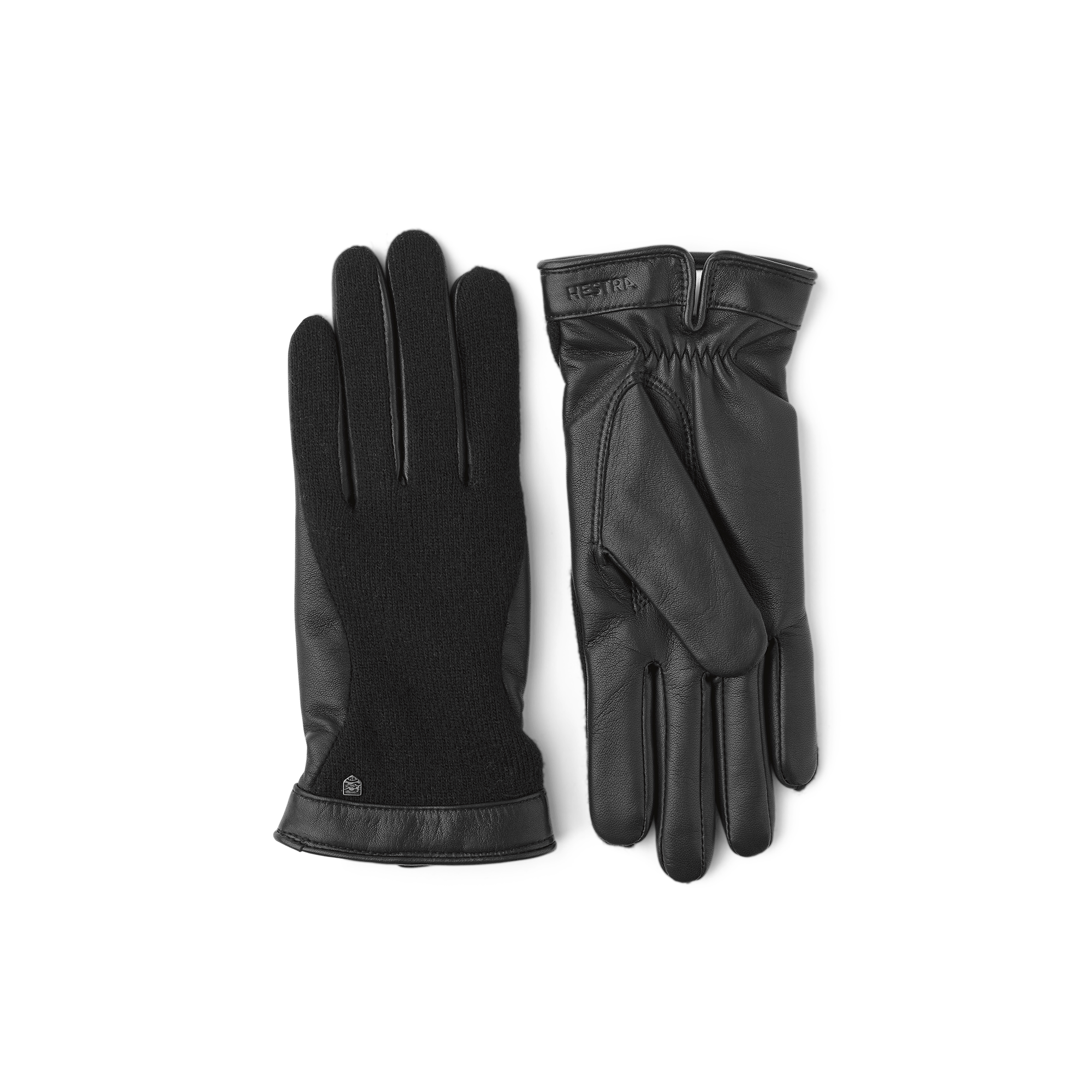 Schwarzer Lederhandschuh aus Haarschafleder mit Oberhand aus gestricktem Wolljersey
 (1 oder 3)