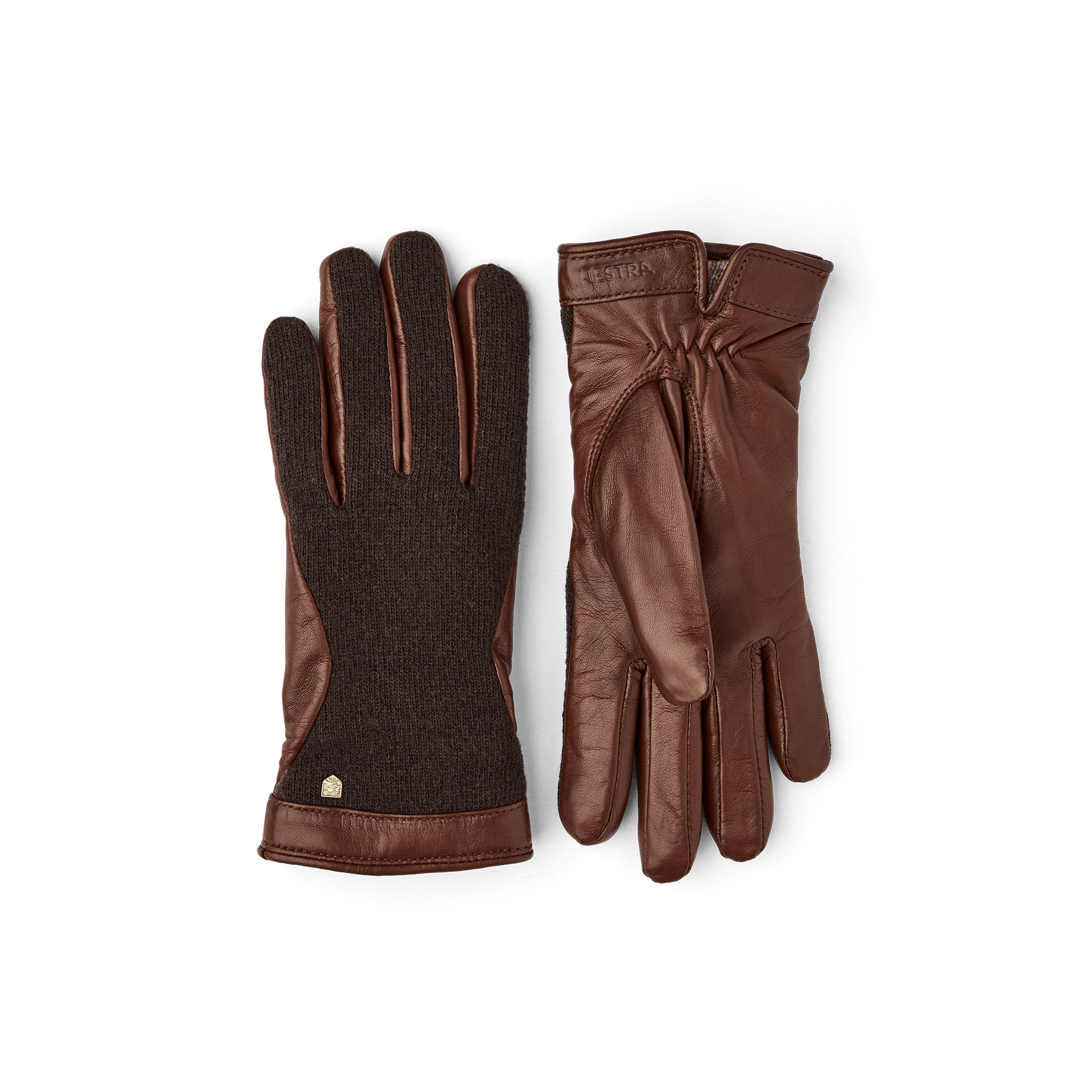 Brown hairsheep leather glove with knitted dark brown wool jersey back
 (1 of 4)