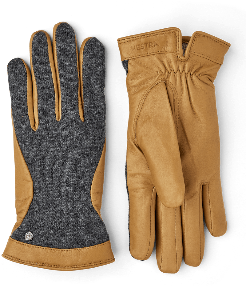 Dark beige hairsheep leather glove with knitted gray wool jersey back
 (1 of 4)