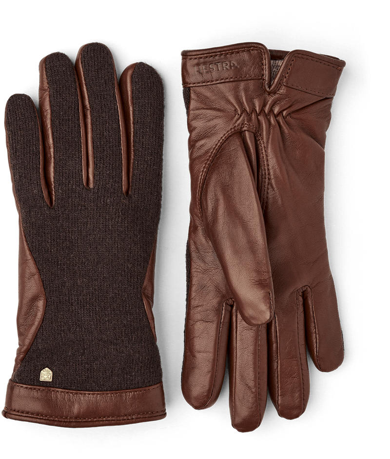 Brown hairsheep leather glove with knitted dark brown wool jersey back
 (1 of 4)