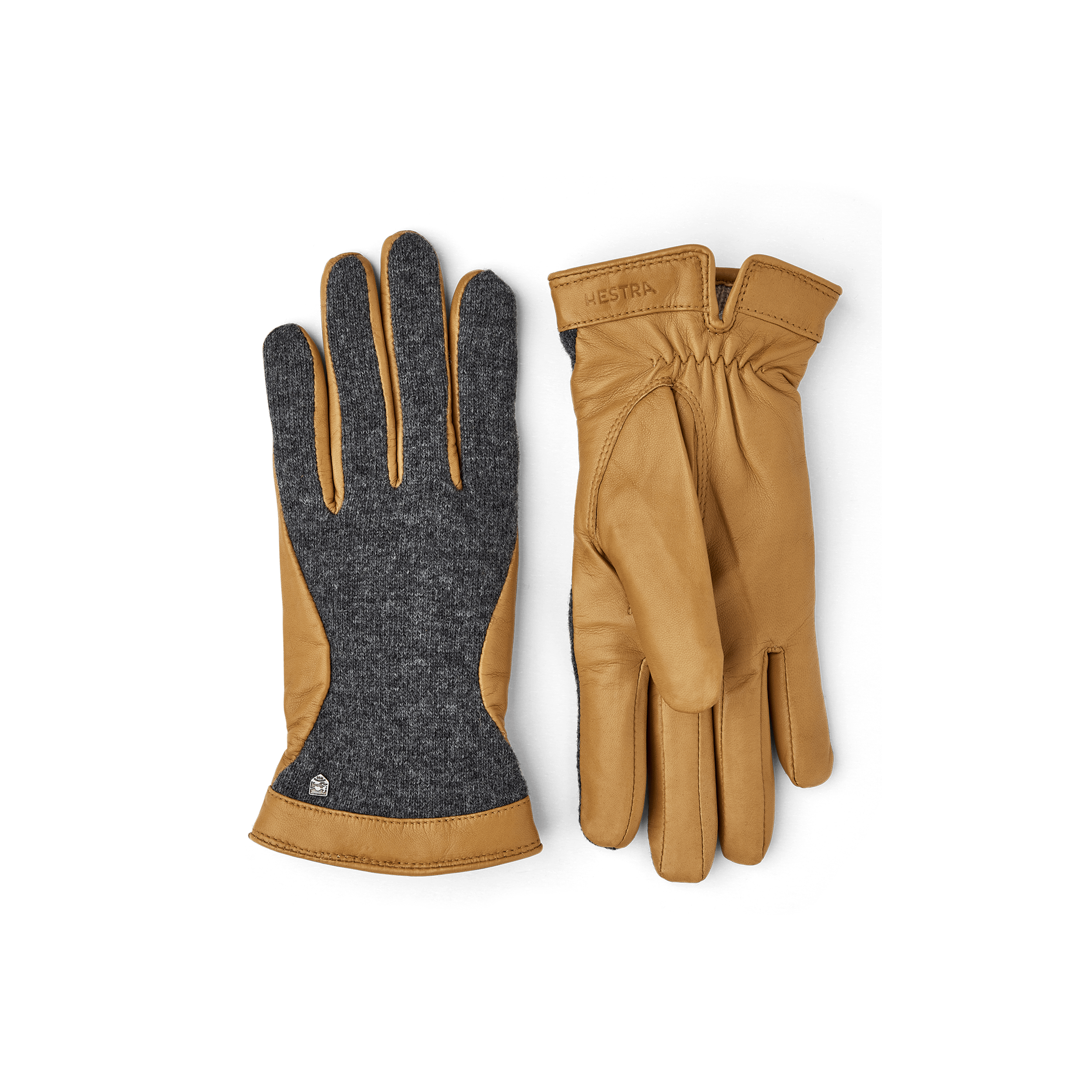 Dark beige hairsheep leather glove with knitted gray wool jersey back
 (1 of 4)