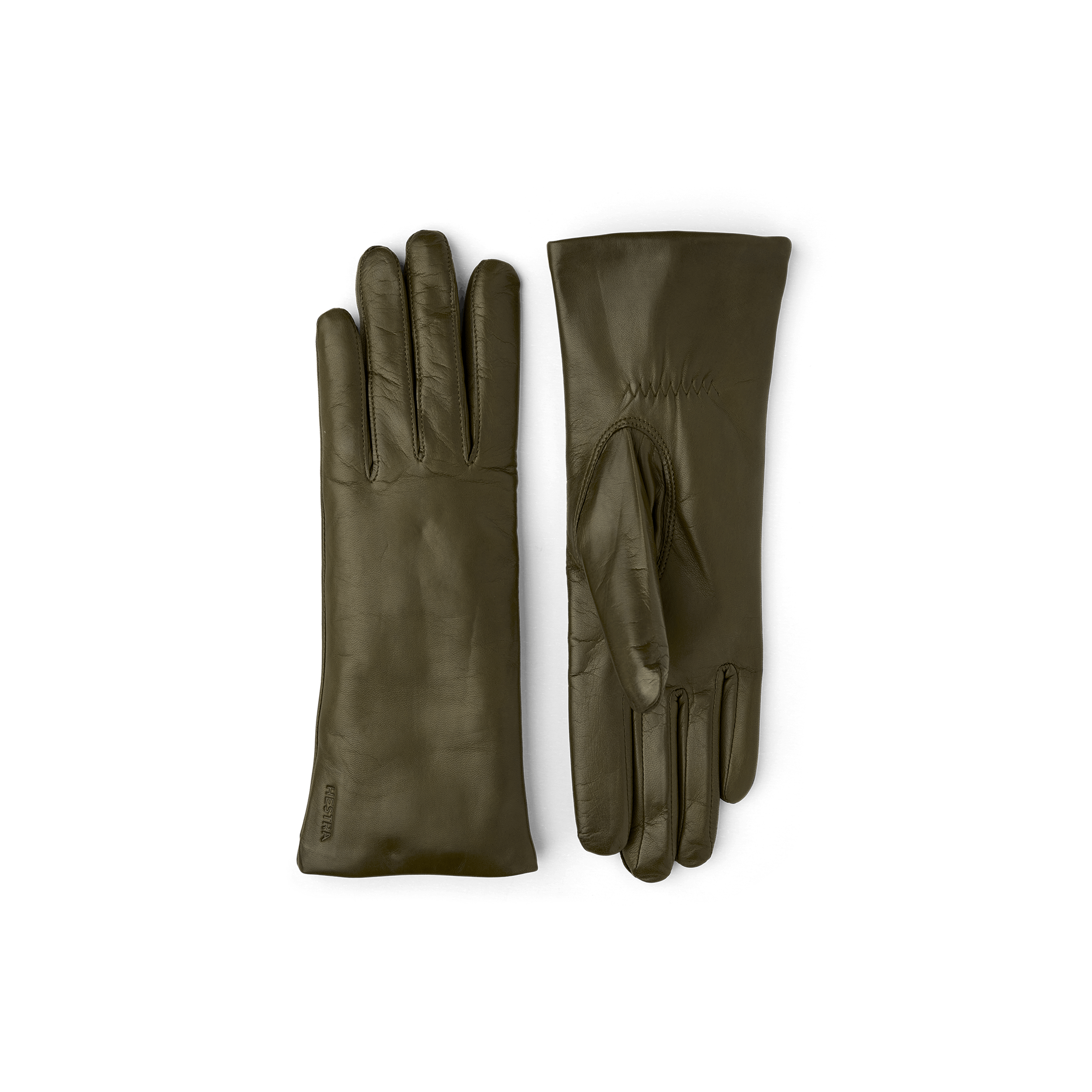 Moosgrüner maschinengenähter Lederhandschuh aus Haarschafleder
(1 oder 3)