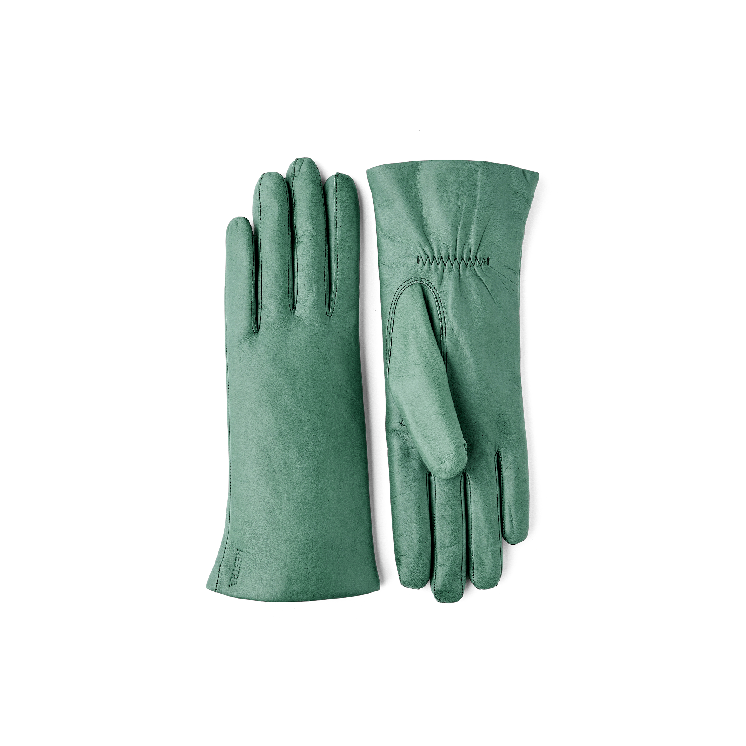 Silvergrön maskinsydd skinnhandske i lammnappa
 (1 av 6)