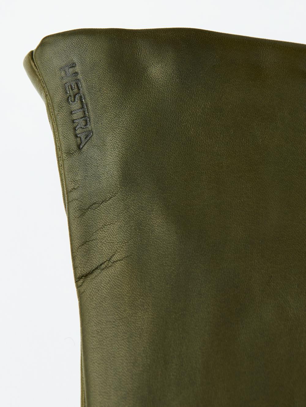Moss green machine-sewn hairsheep leather glove
 (2 of 3)