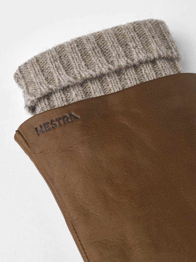 Light brown machine-sewn hairsheep leather glove with knitted cuff
 (2 of 3)