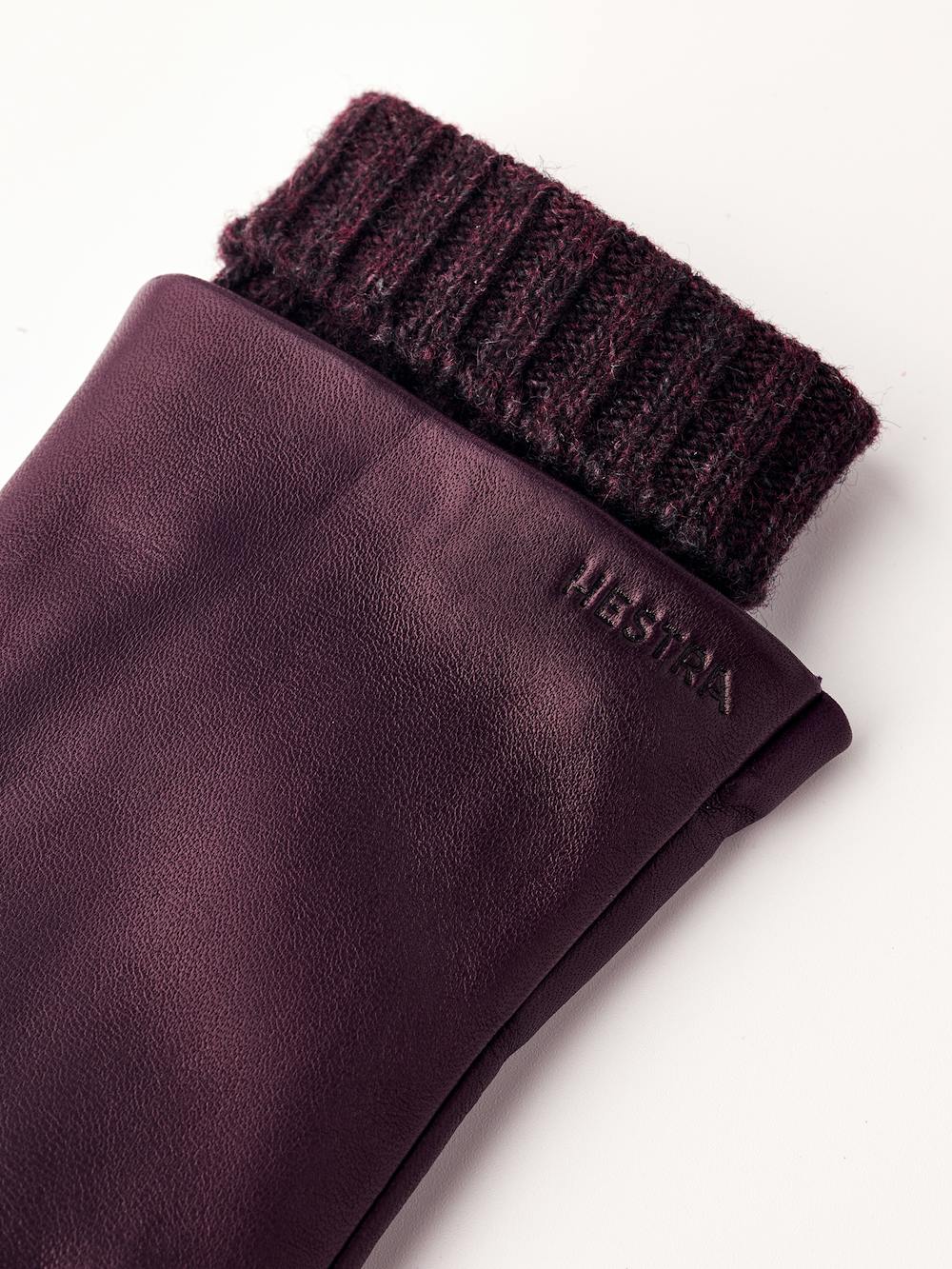 Dark purple machine-sewn hairsheep leather glove with knitted cuff
(4 of 4)