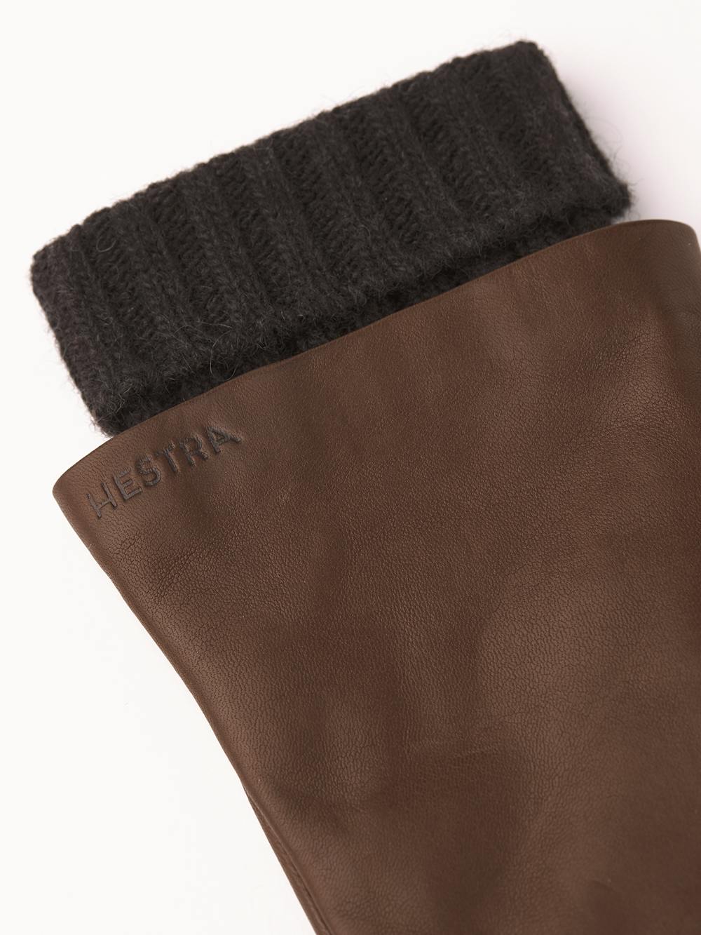 Brown machine-sewn hairsheep leather glove with knitted cuff
 (2 of 4)