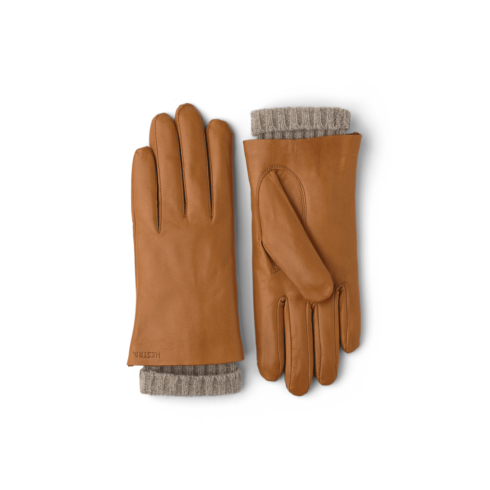 Light brownish-yellow machine-sewn hairsheep leather glove with knitted cuff
 (1 of 3)