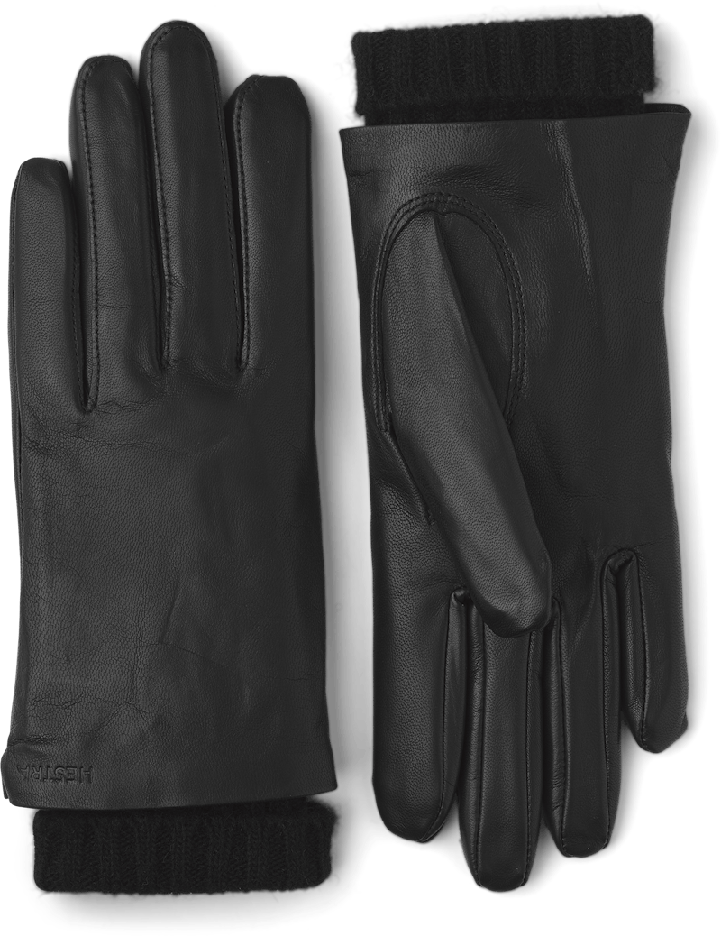 Black machine-sewn hairsheep leather glove with knitted cuff
 (1 of 3)